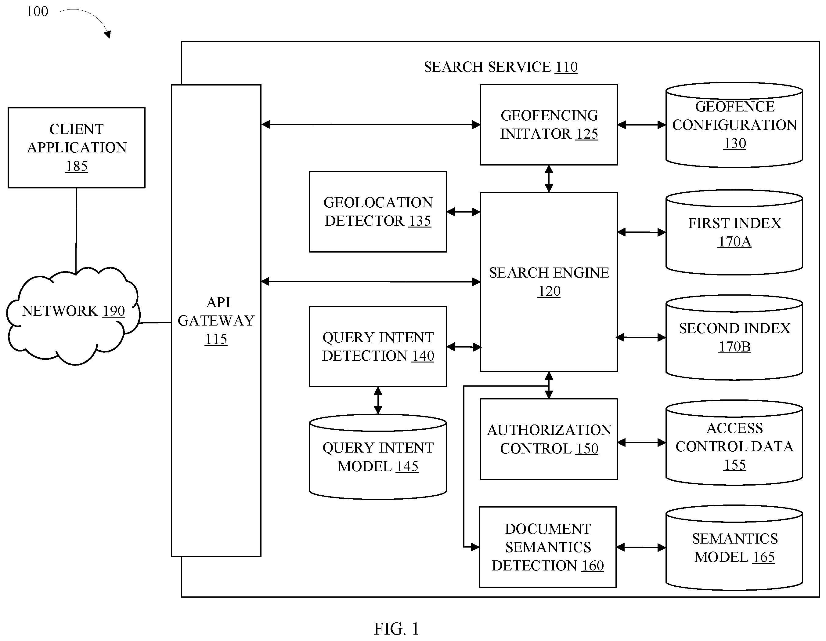 Patent US12174899 — Geofencing queries based on query intent and result semantics — Figure 1