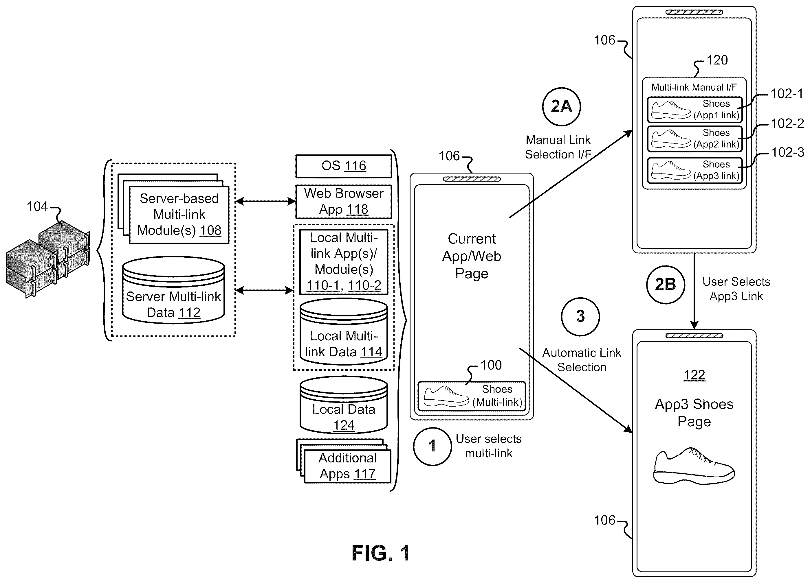 Patent US12174904 — User-selectable link including multiple routing links — Figure 1