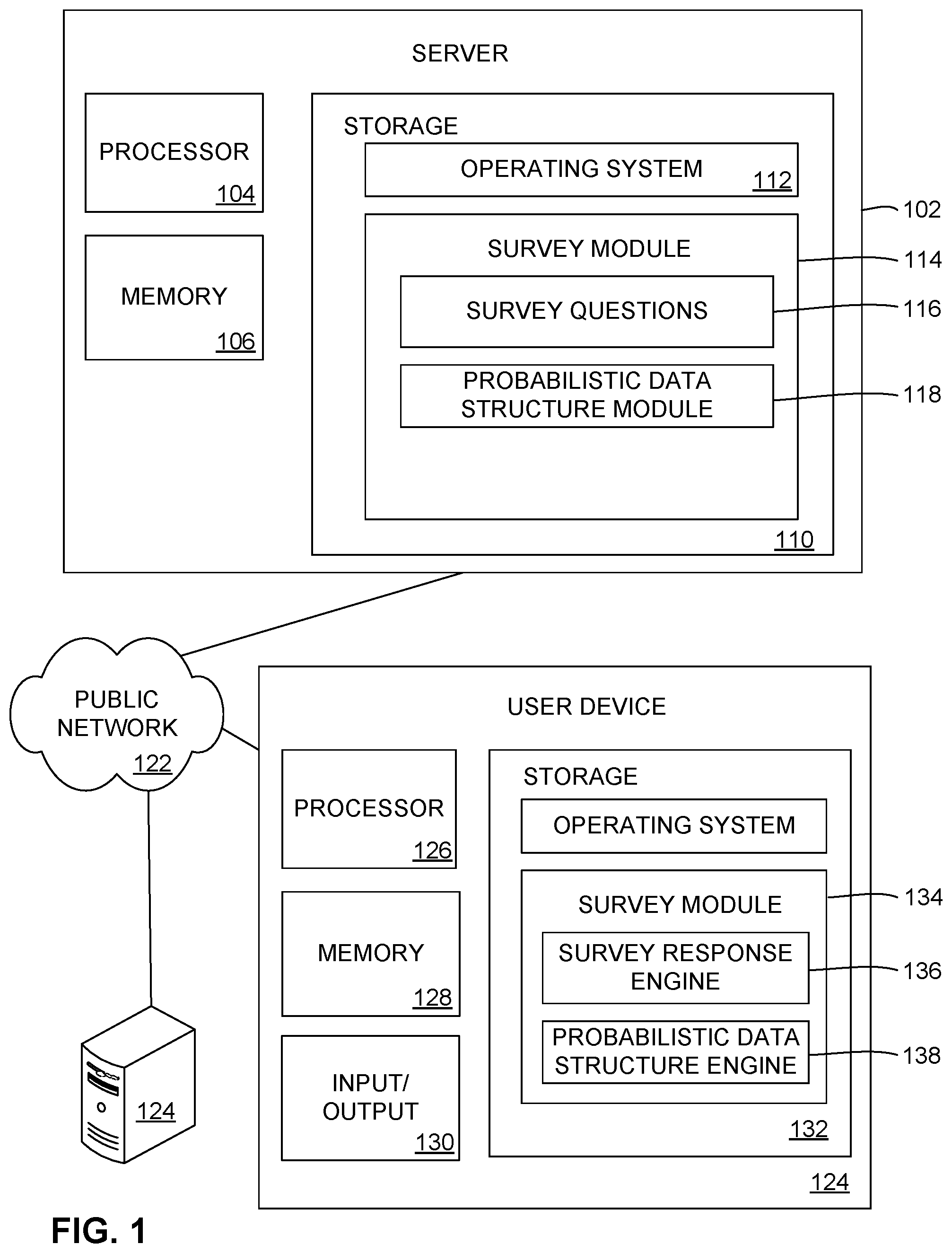 Patent US12174994 — User data collection privacy using probabilistic data structures — Figure 1