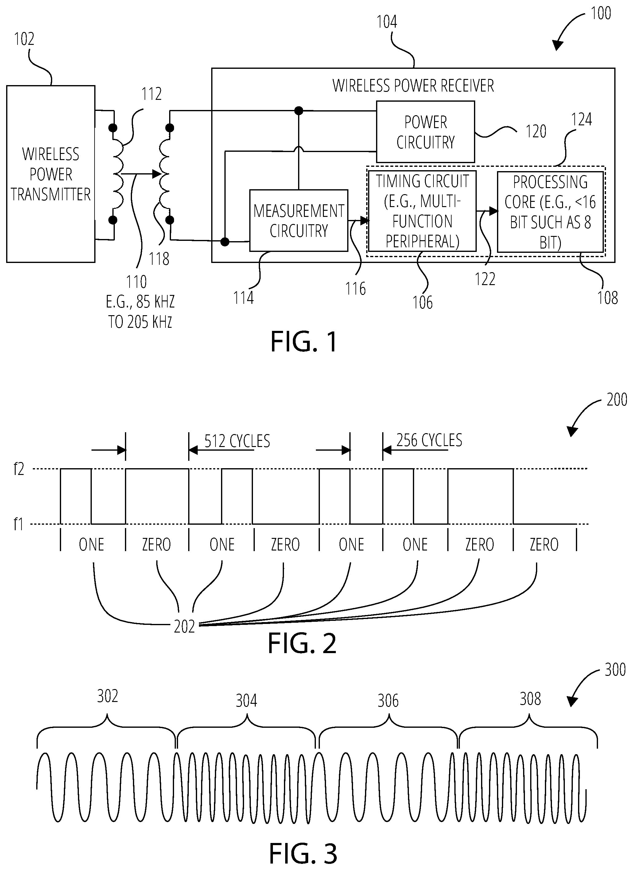 Patent US12184095 Figure 1 – Frequency shift keying demodulation for wireless power and related systems, methods, and devices