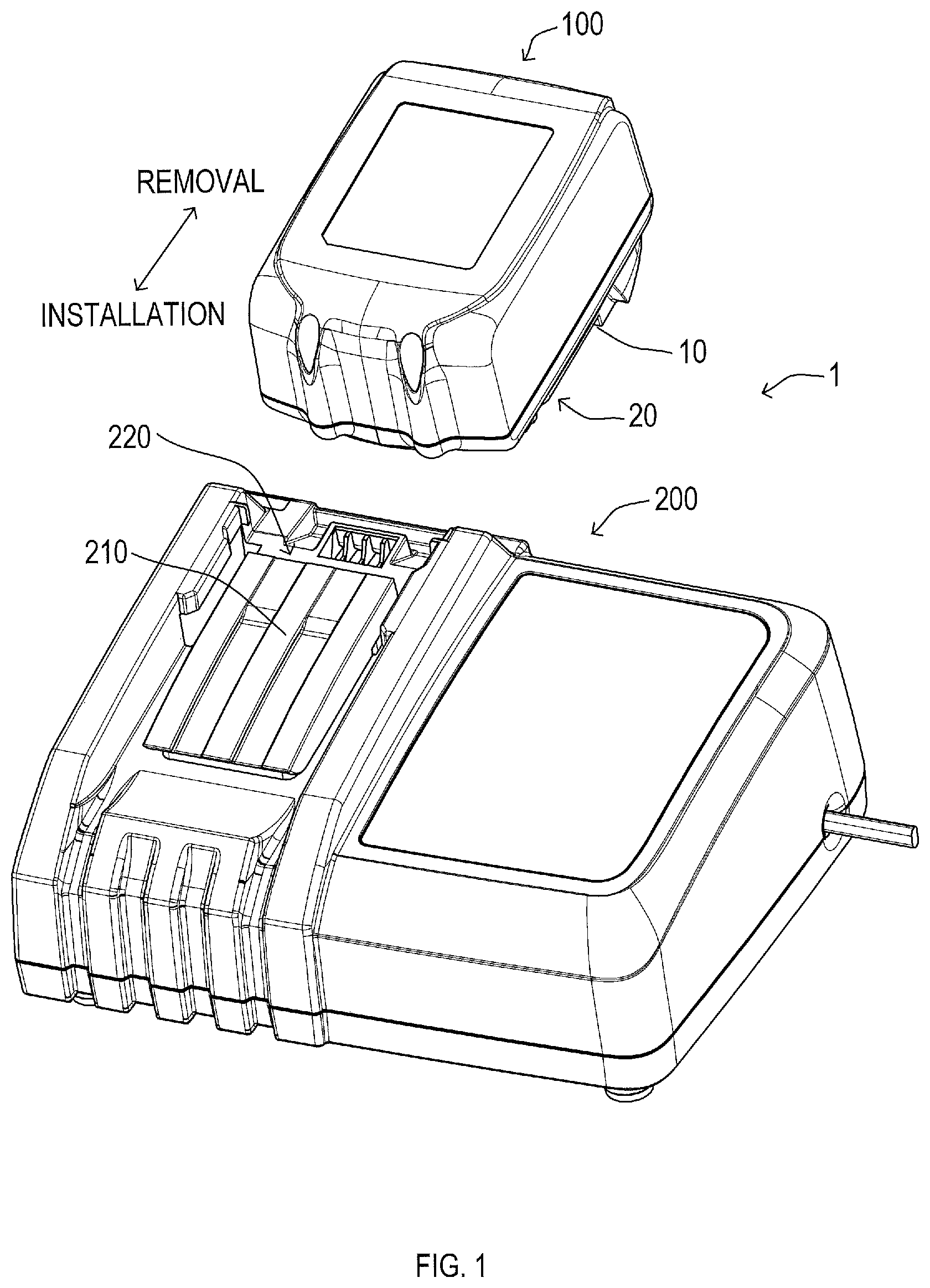 Patent US12184112 — Battery pack including function to stop charging in response to first or second condition — Figure 1