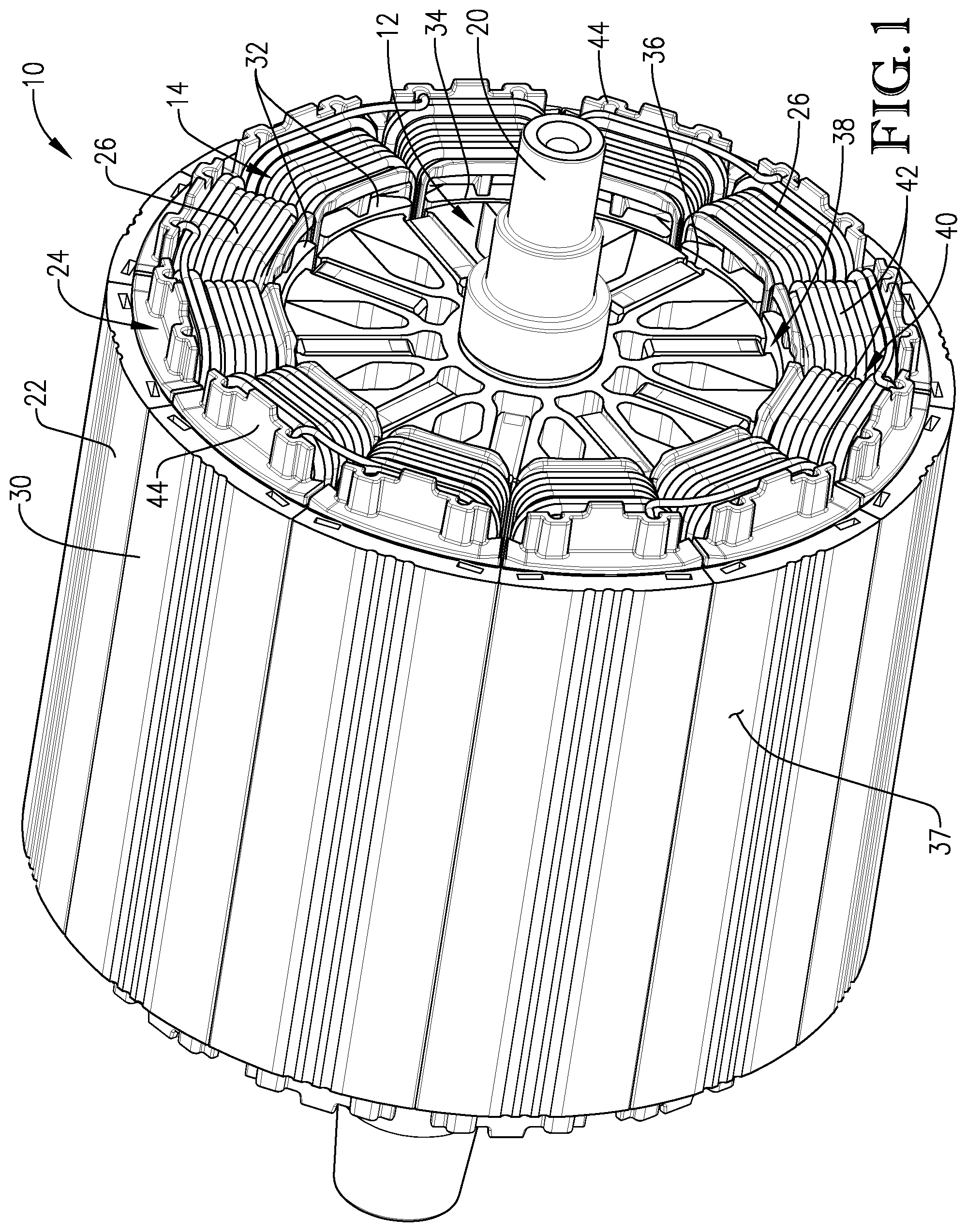 Patent US12184125 — Spoked rotor having deflectable magnet-retaining spokes — Figure 1