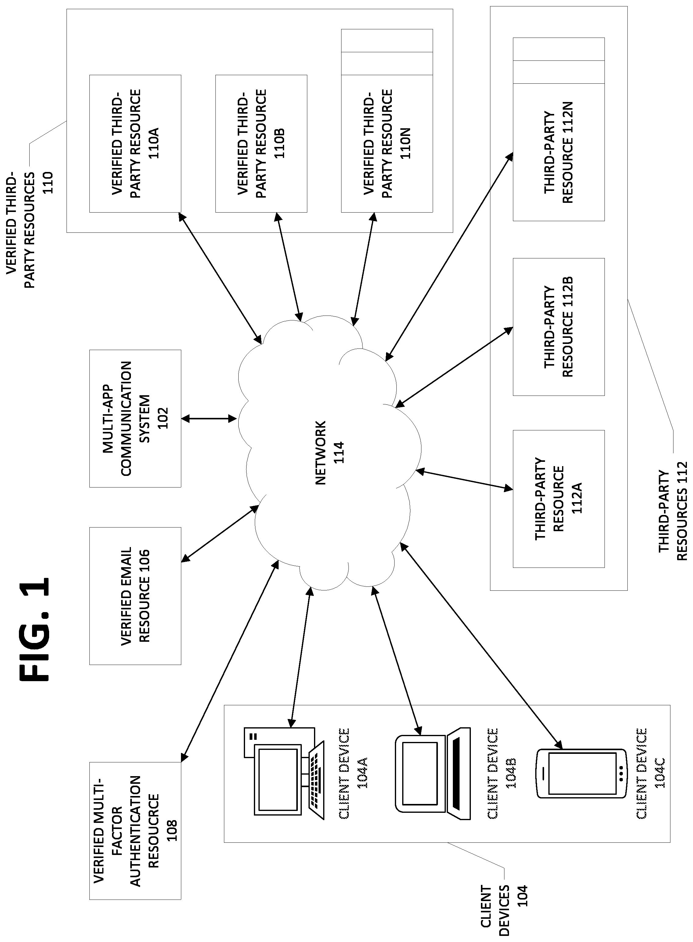 Patent US12184651 — Methods, systems, and apparatuses for improved multi-factor authentication in a multi-app communication system — Figure 1
