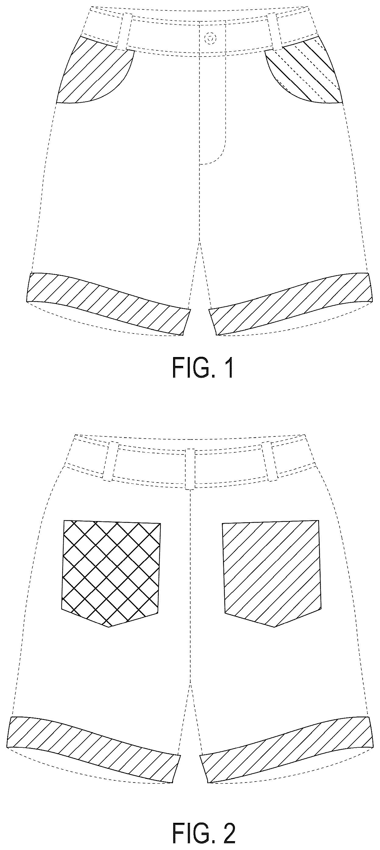 Patent USD1043039 — Shorts having contrasting regions — Figure 1