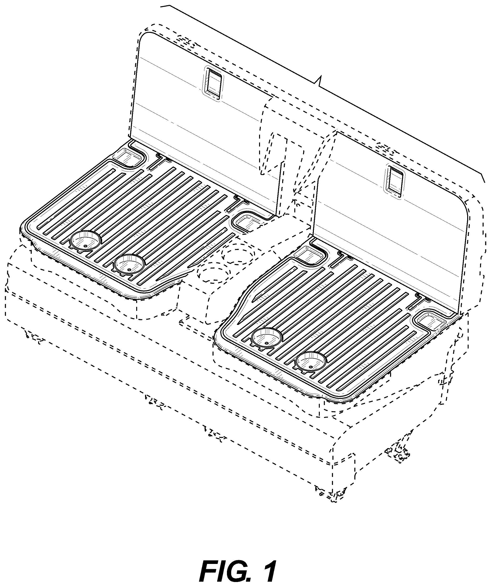 Patent USD1043189 Figure 1 – Fold over seat matting set