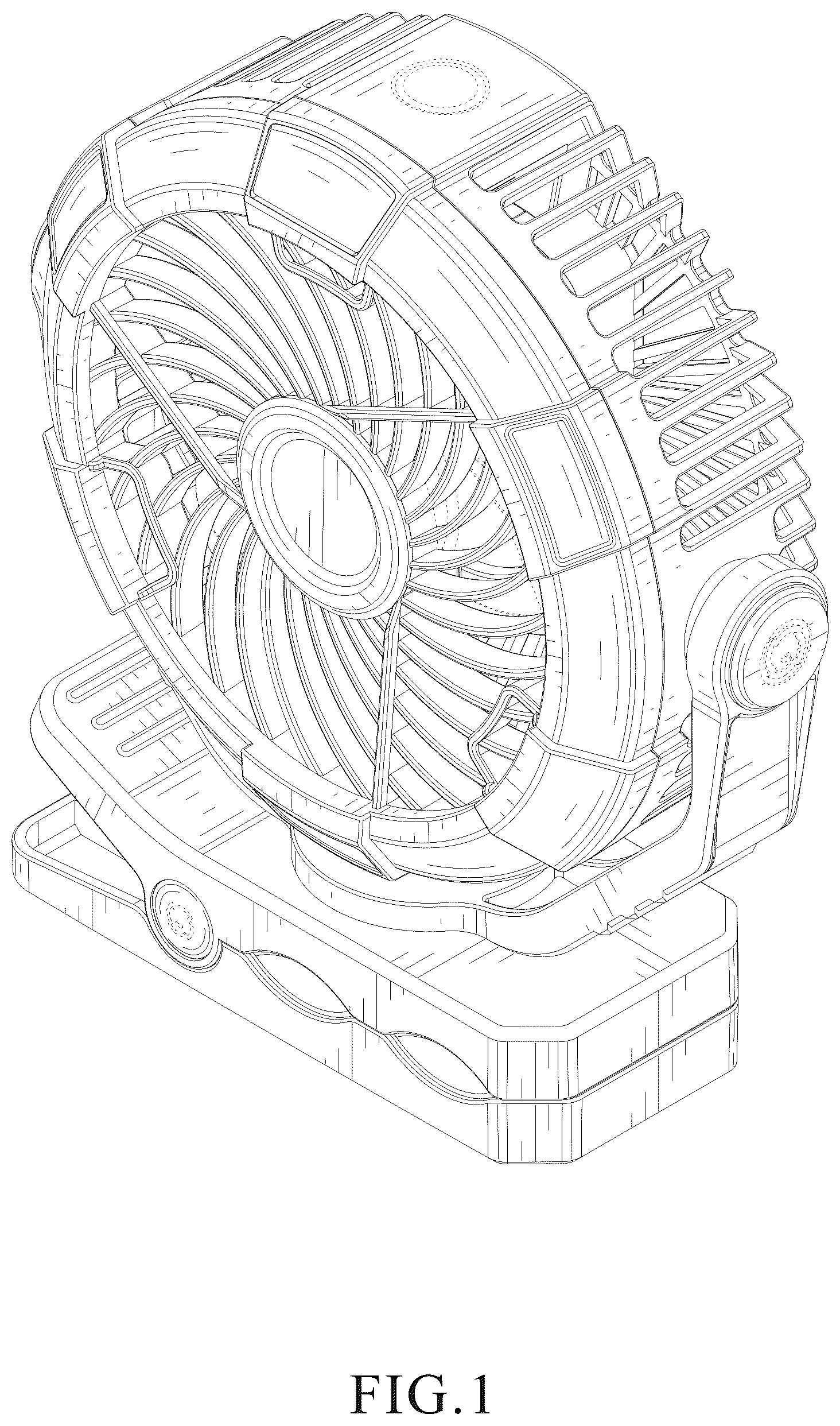 Patent USD1043947 Figure 1 – Camping clamp fan