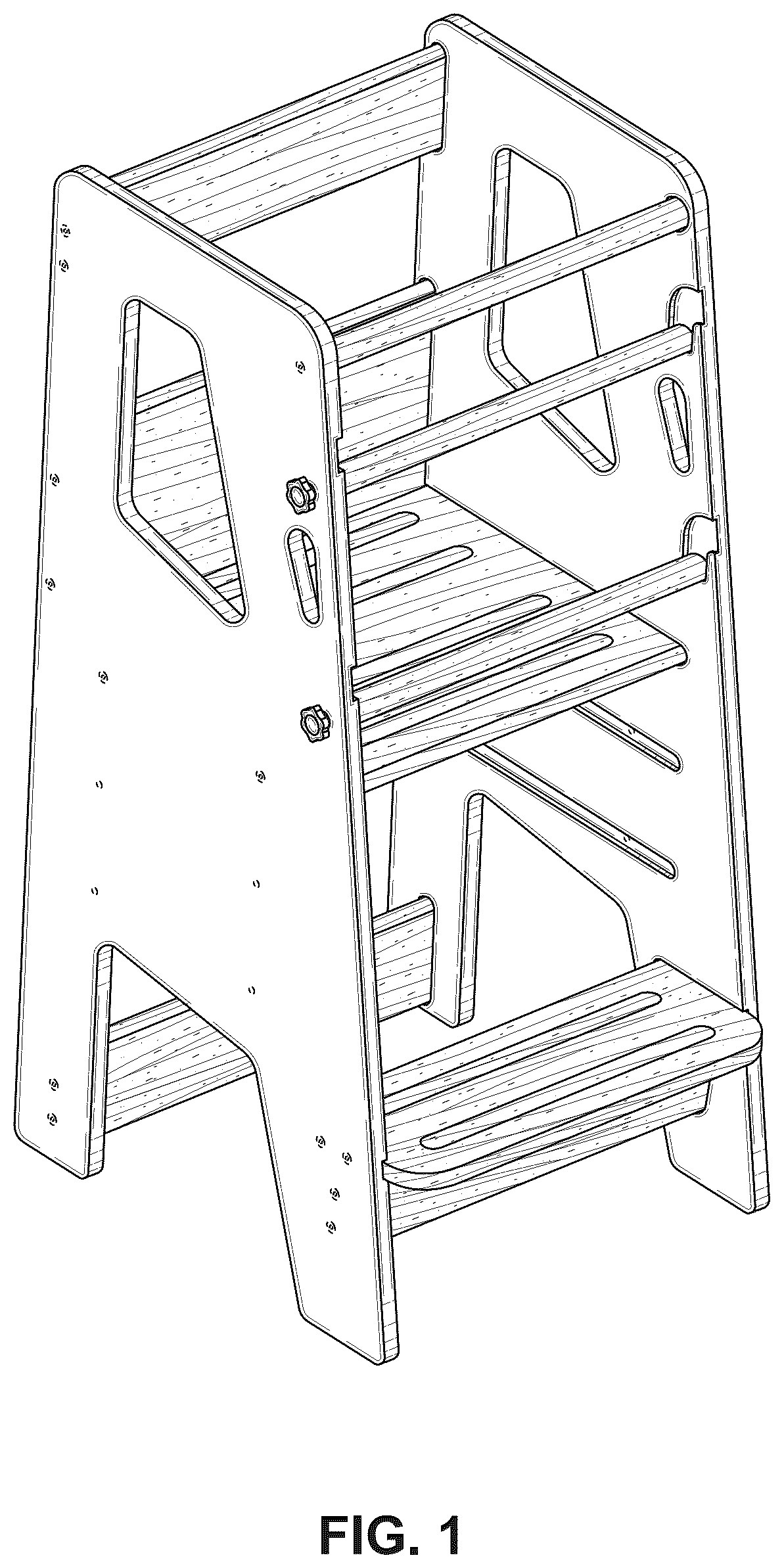 Patent USD1044297 Figure 1 – Toddler standing tower with adjustable platform