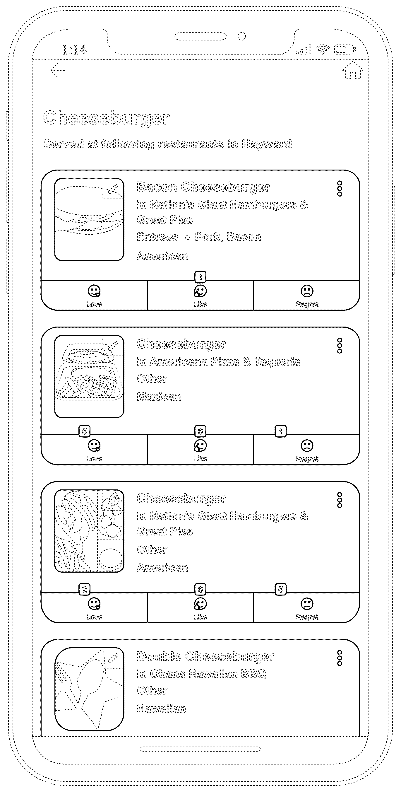 Patent USD1044841 — Computing device display screen with graphical user interface for a food rating and display system — Figure 1