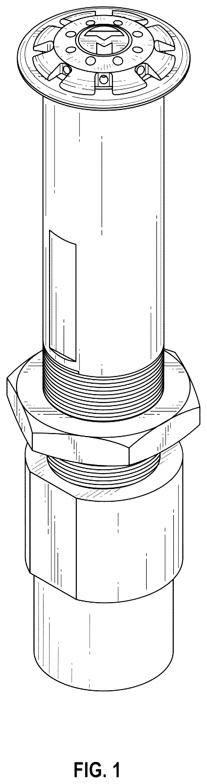 Patent USD1045014 Figure 1 – Nozzle assembly for a helicopter landing pad