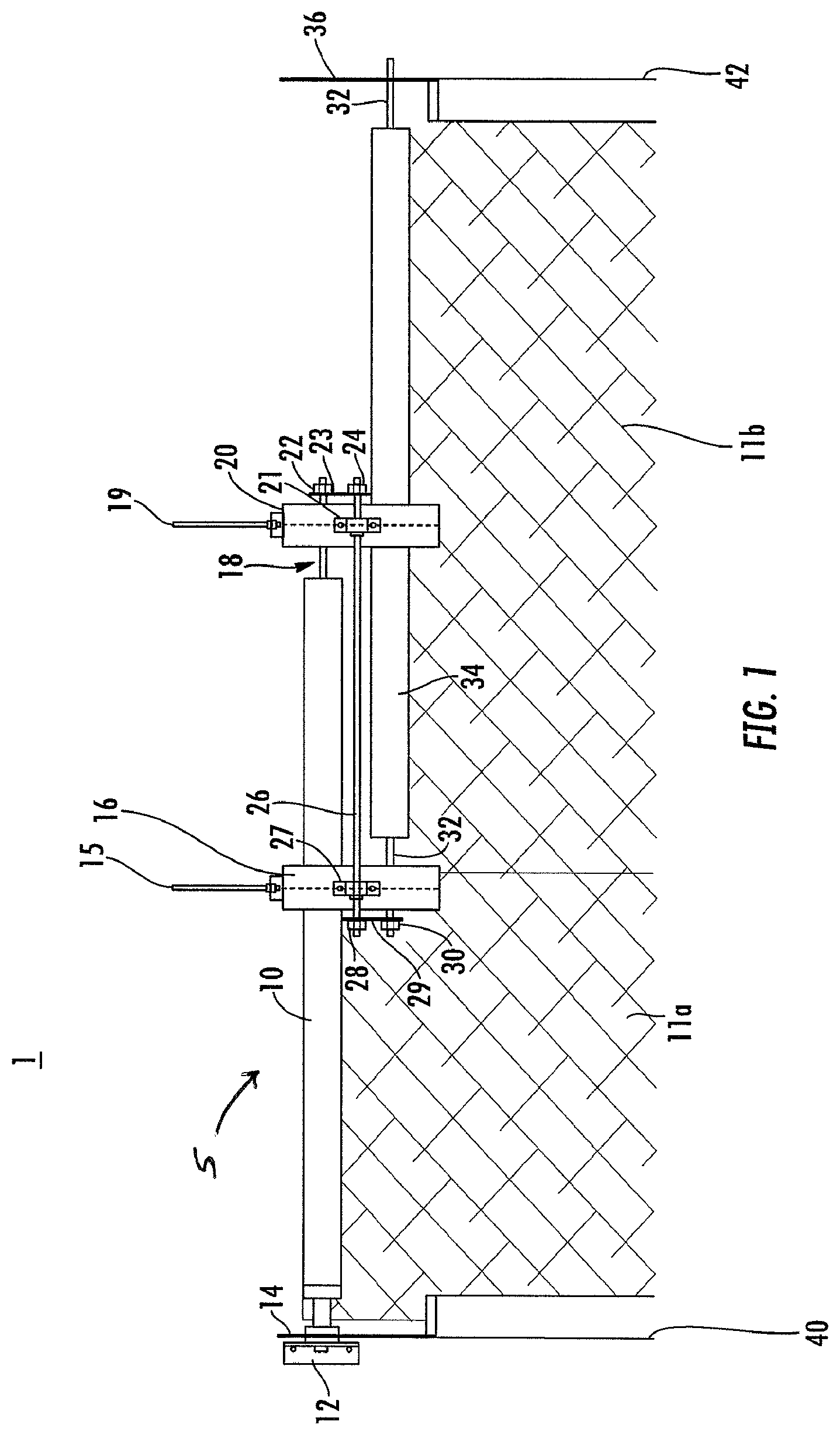 Patent USRE050140 Figure 1 – Master/slave shaft assembly for fire door and curtain