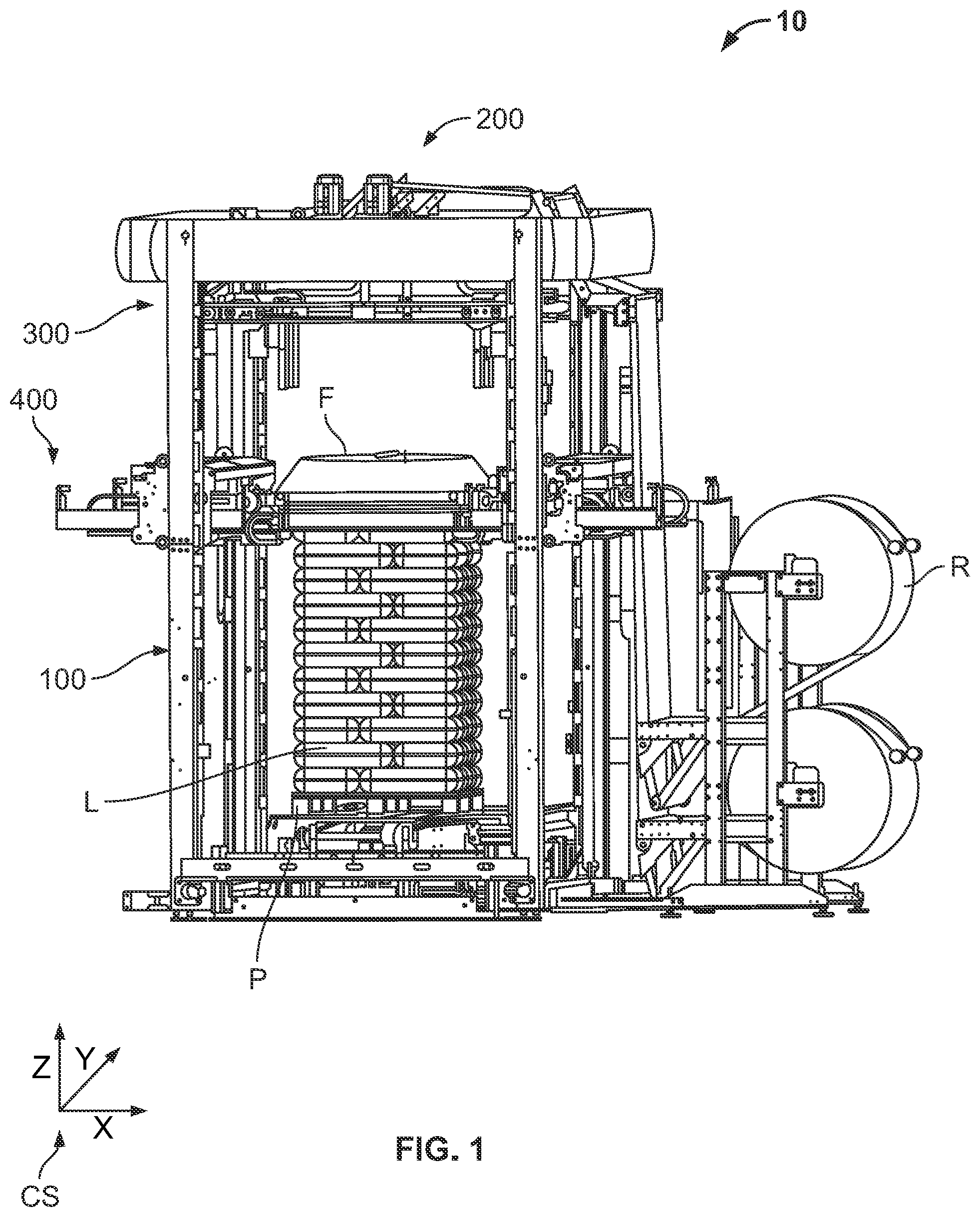 Patent US12297002 — Stretch-hood machine with film-evaluation feature — Figure 1