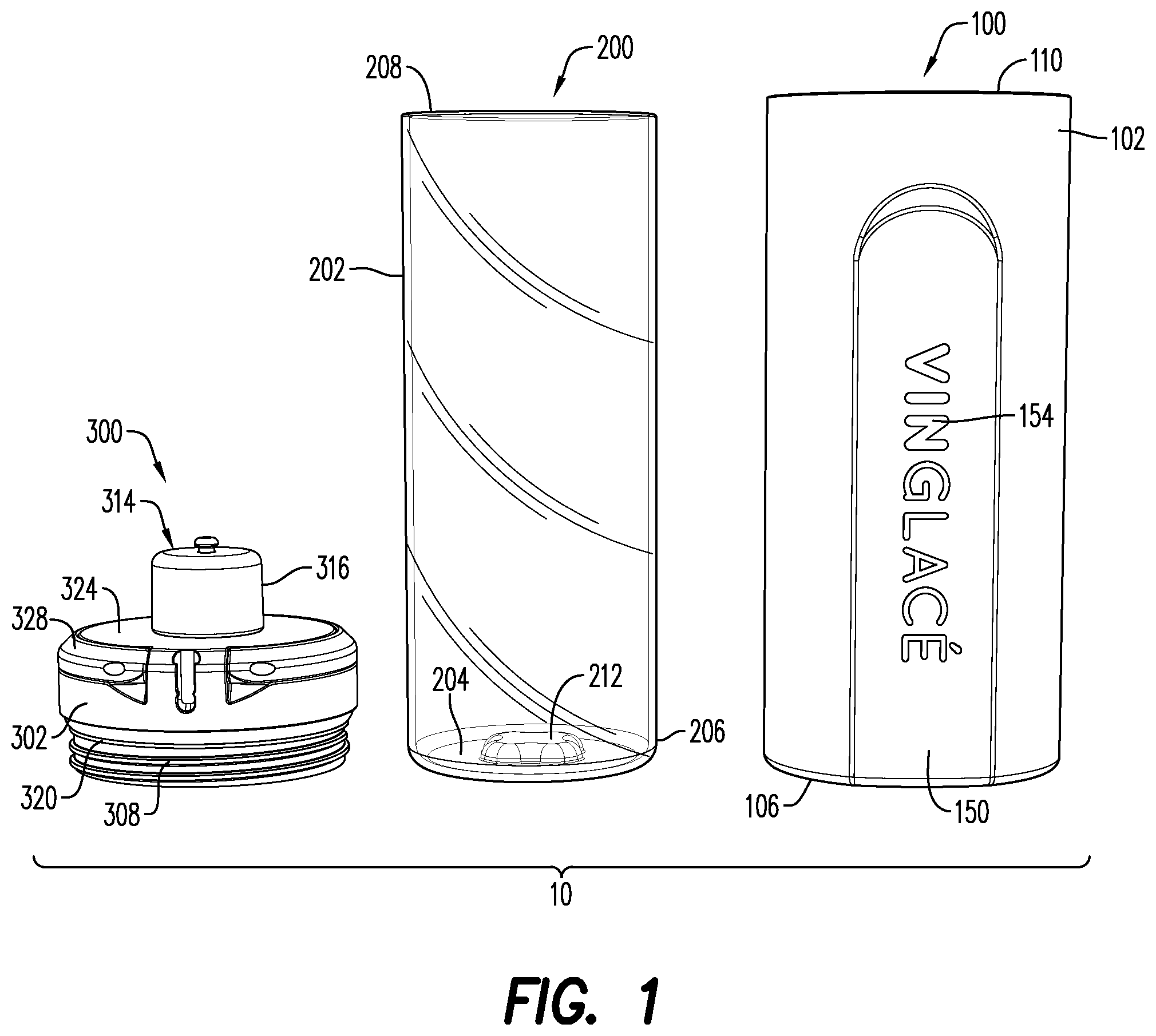 Patent US12297024 — Container with an inner body, an outer body, and a detachable cover — Figure 1