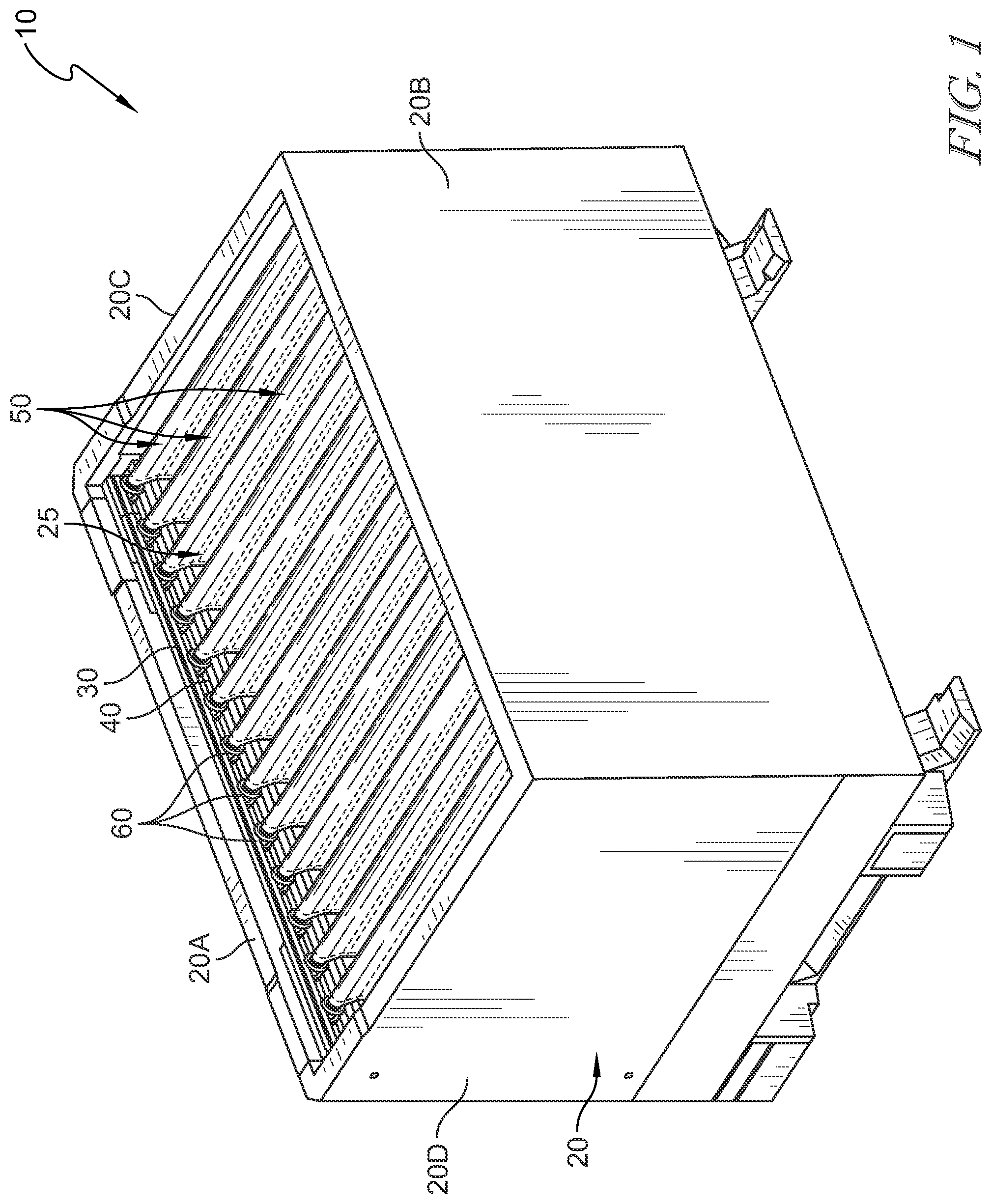 Patent US12297029 — Dunnage arrangement including cargo pouches with staggered support members — Figure 1