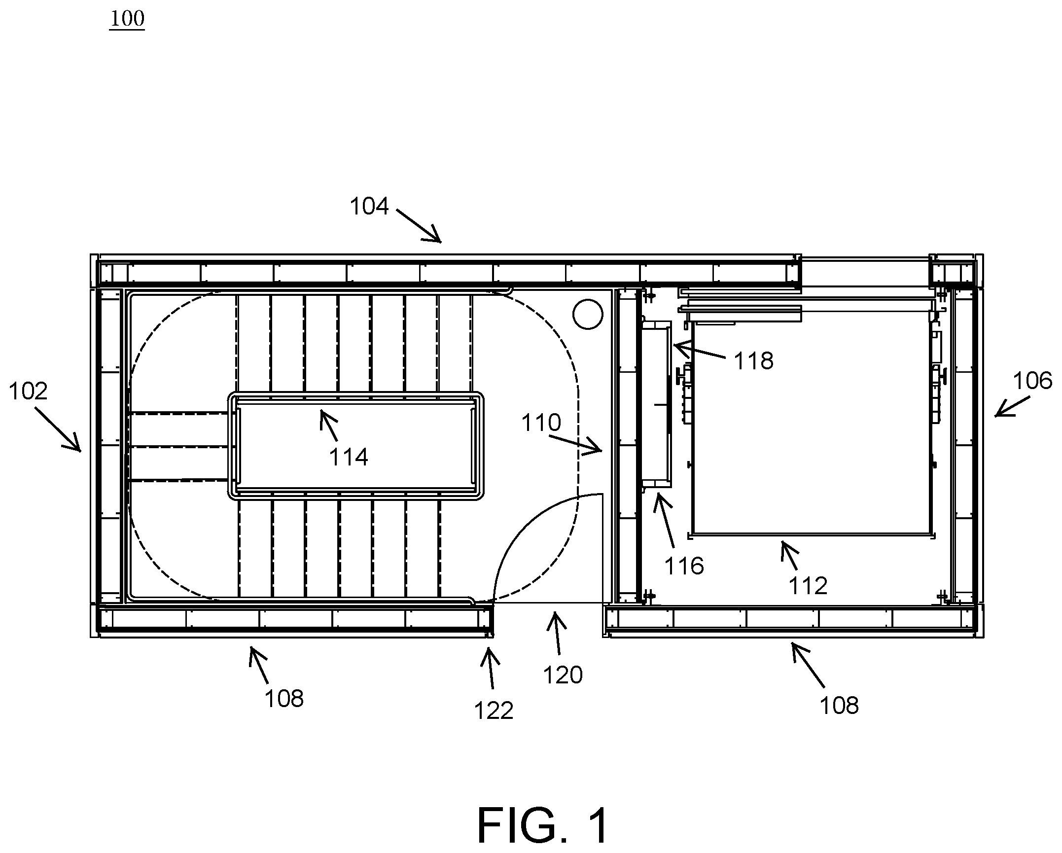 Patent US12297076 Figure 1 – Modular stairwell and elevator shaft system and method