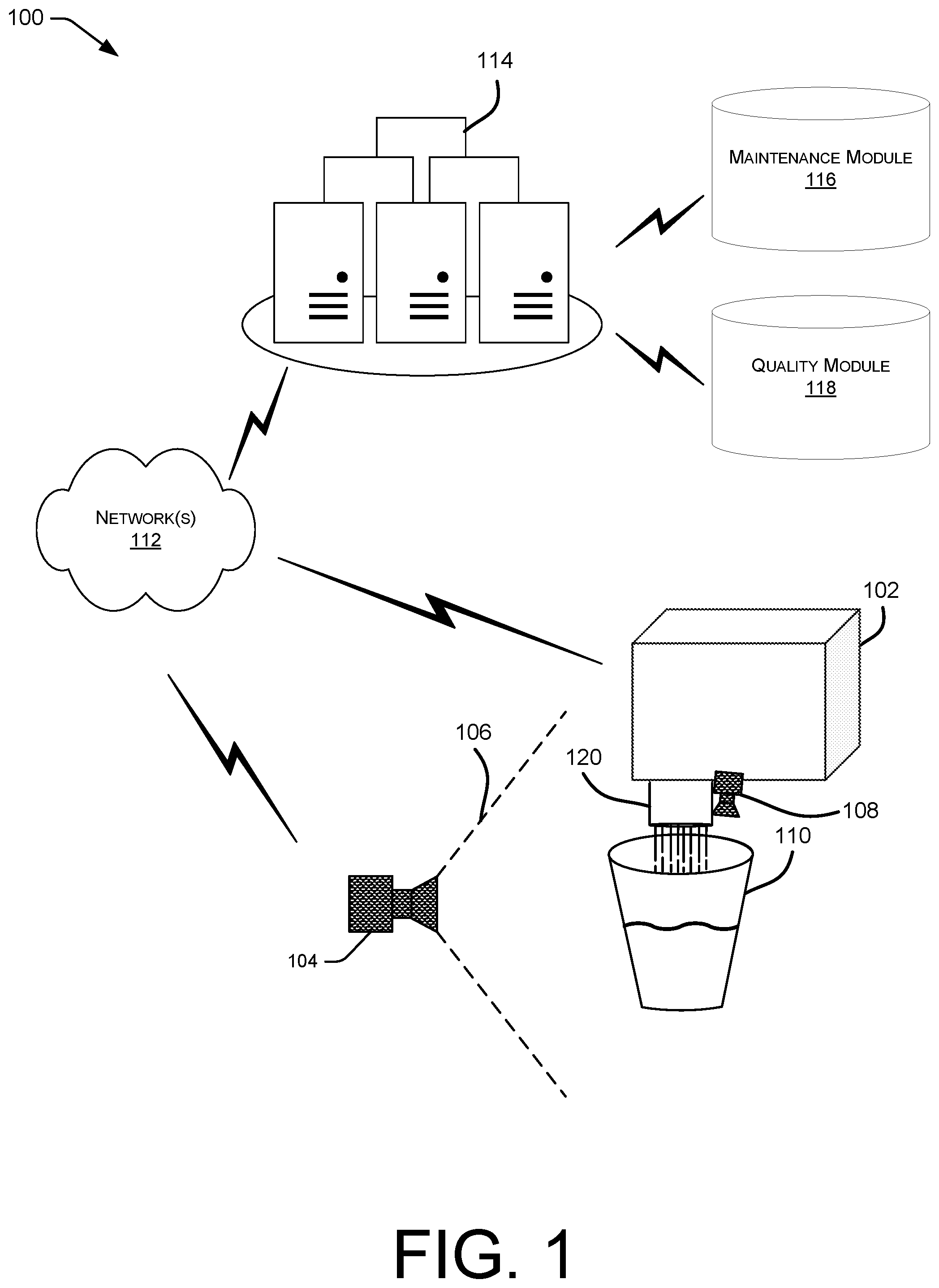 Patent US12297094 — Non-invasive automated beverage dispenser evaluation system — Figure 1
