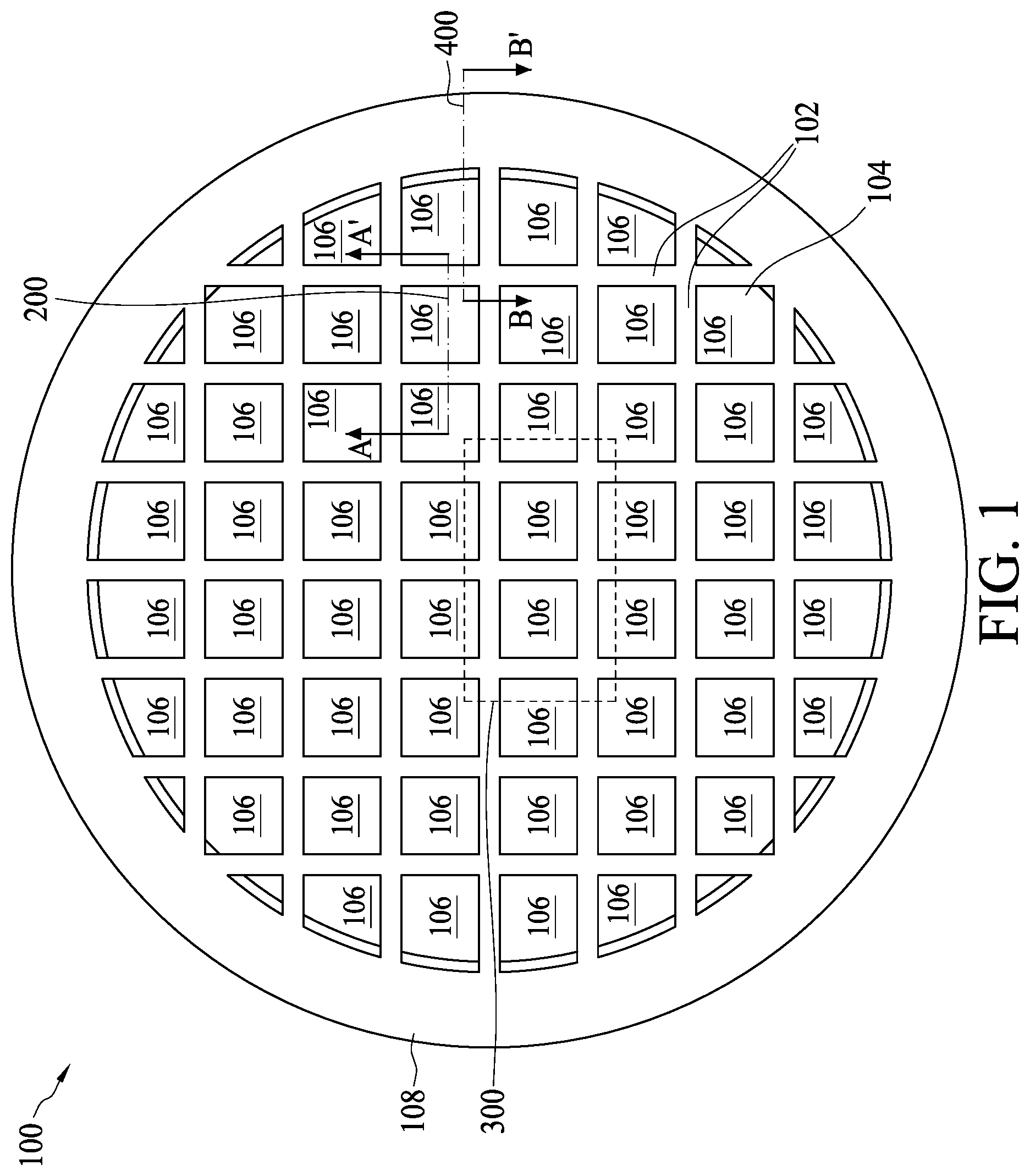Patent US12297105 Figure 1 – Semiconductor structure including scribe line structures and method for fabricating the same
