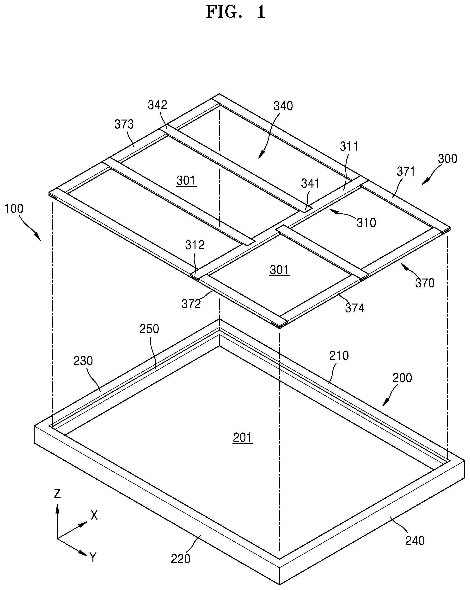 Patent US12297526 Figure 1 – Hybrid mask stick and mask frame assembly employing the same