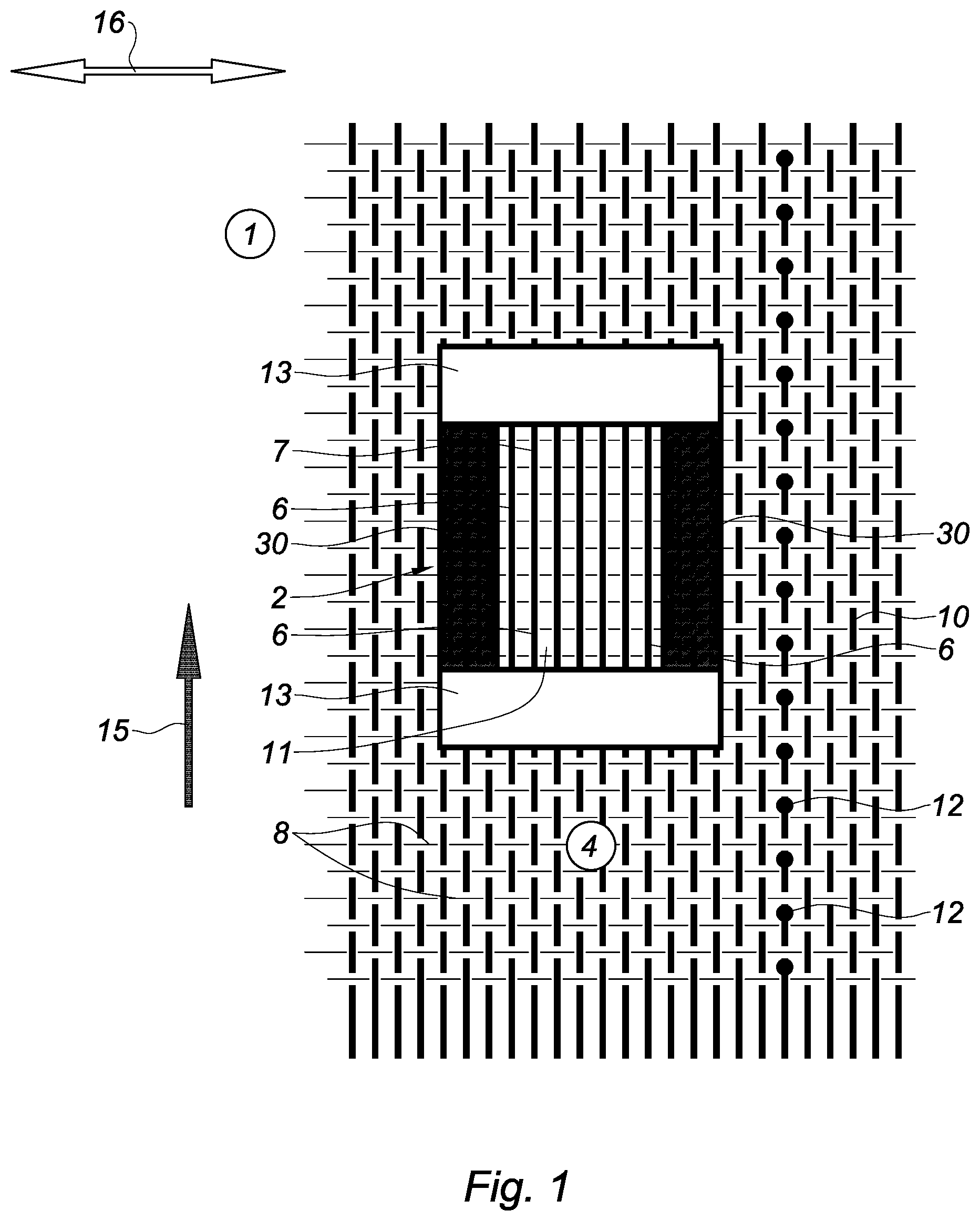 Patent US12297568 — Fabric integrating at least one binding part — Figure 1
