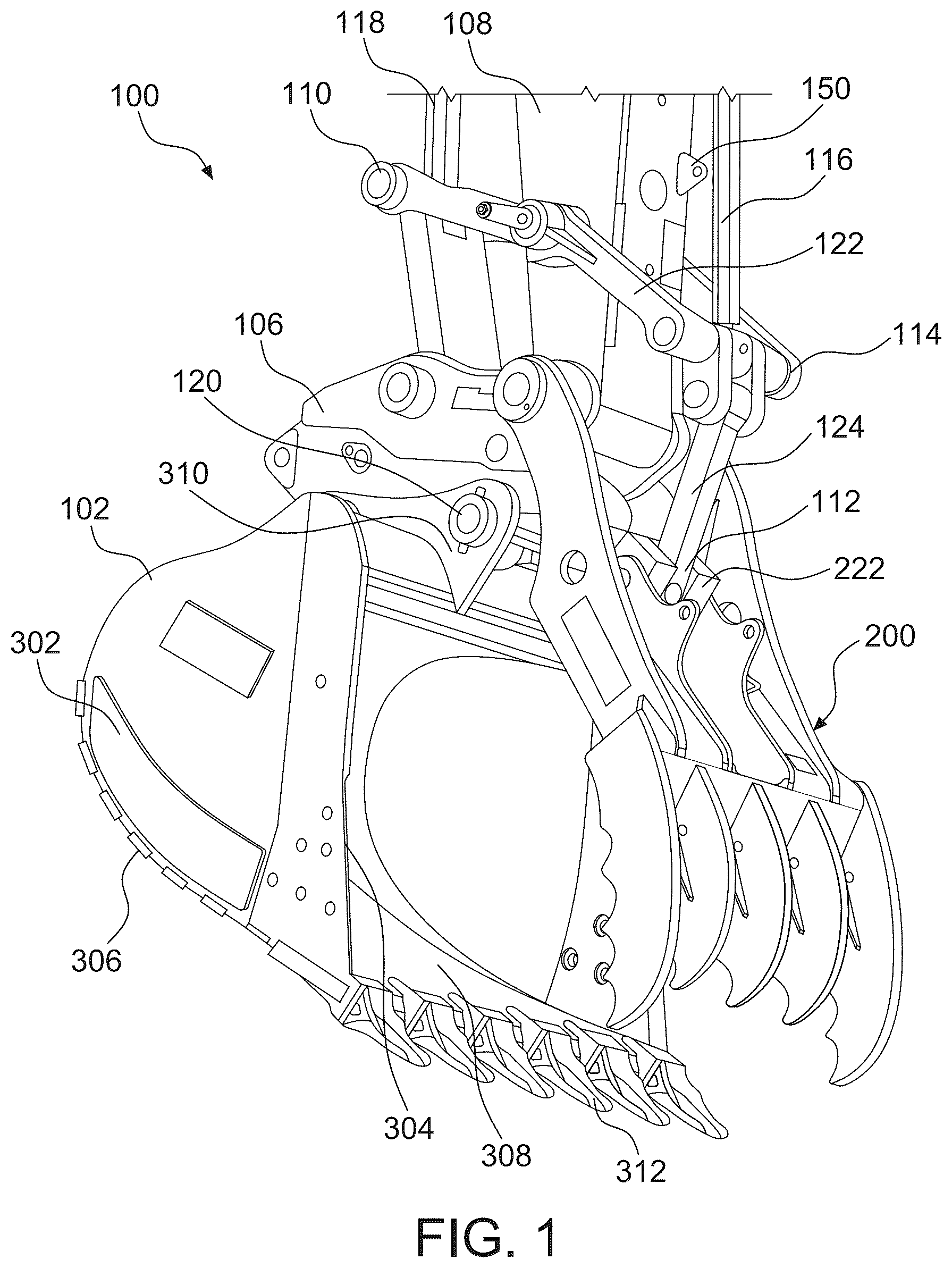 Patent US12297619 — Modular hydraulic thumb for excavator — Figure 1