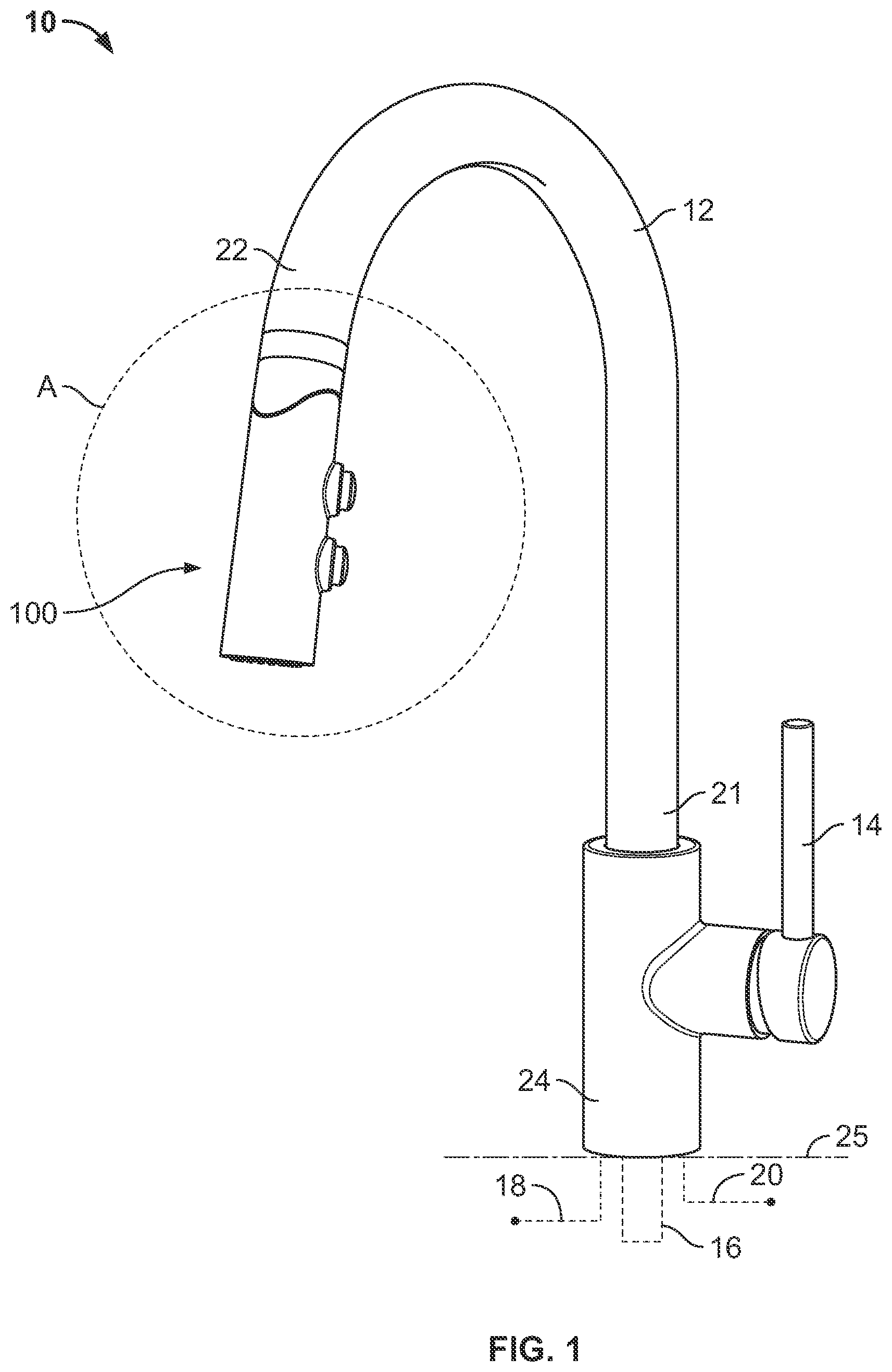Patent US12297630 — Pivoting spray head faucet — Figure 1