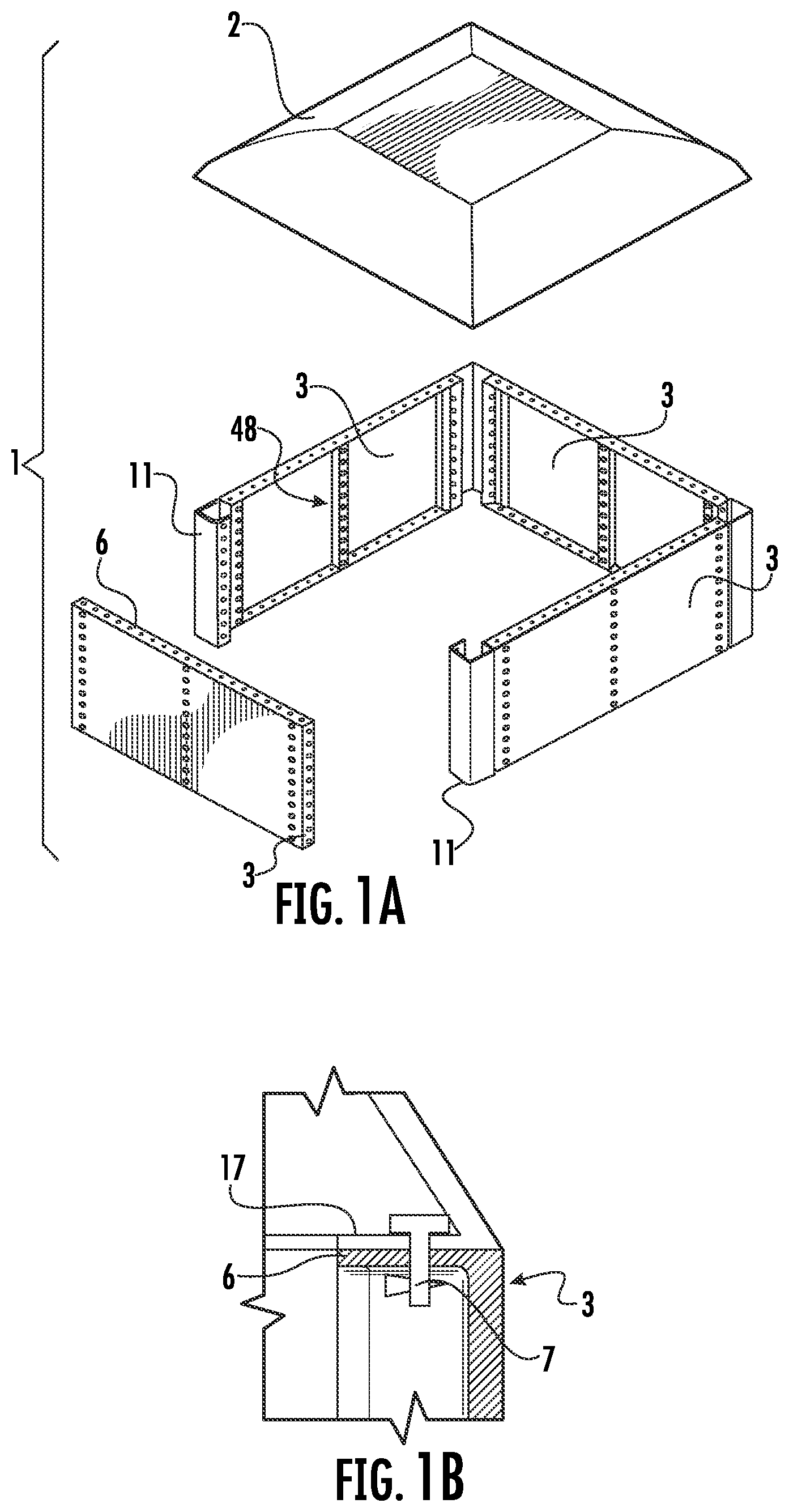 Patent US12297652 — Formwork mechanism for casting and moulding concrete, comprising a coffer with a sheet and four plates arranged around the sheet's perimeter — Figure 1
