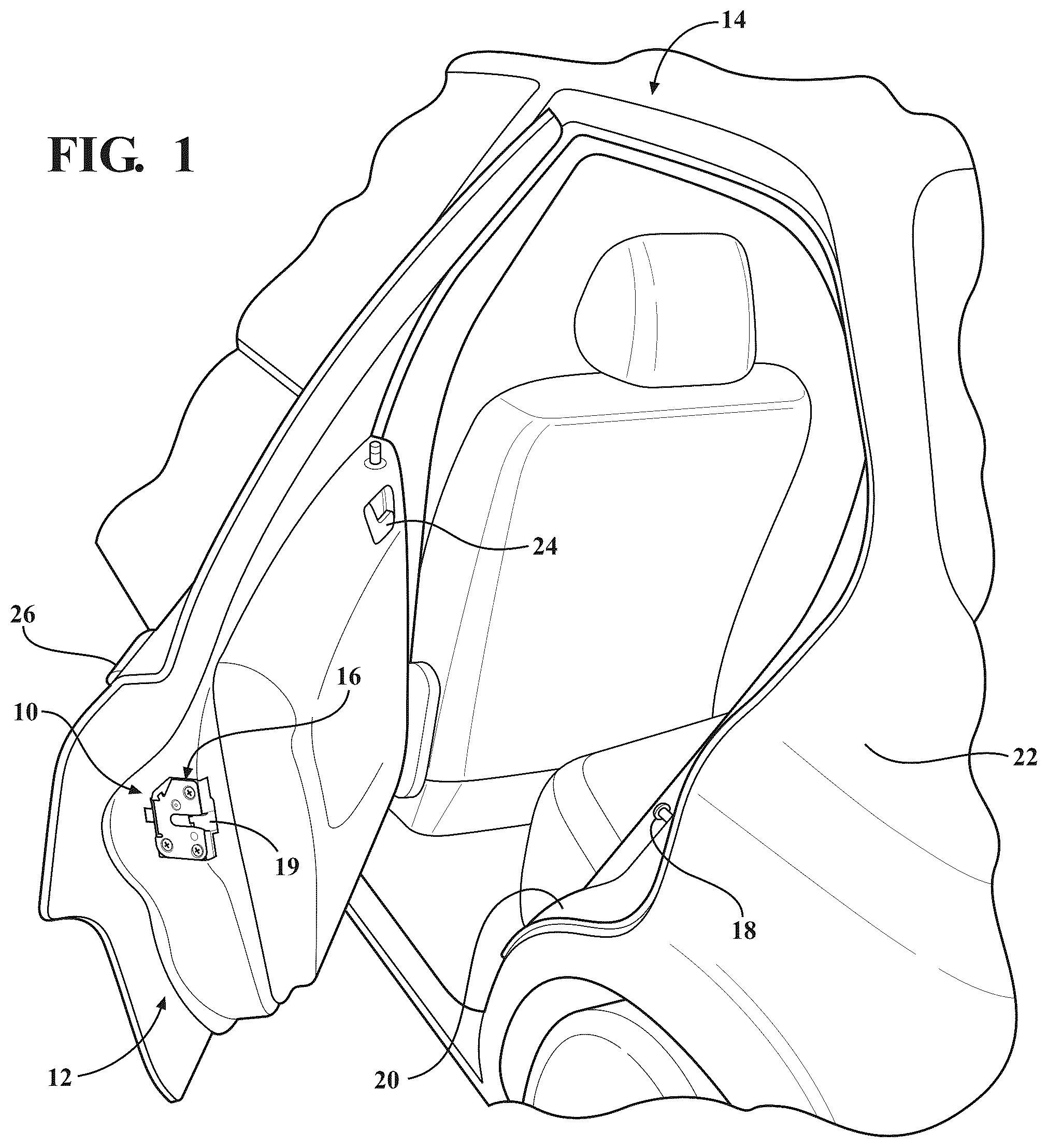 Patent US12297669 Figure 1 – Closure latch assembly with power-operated actuator providing multiple powered functions