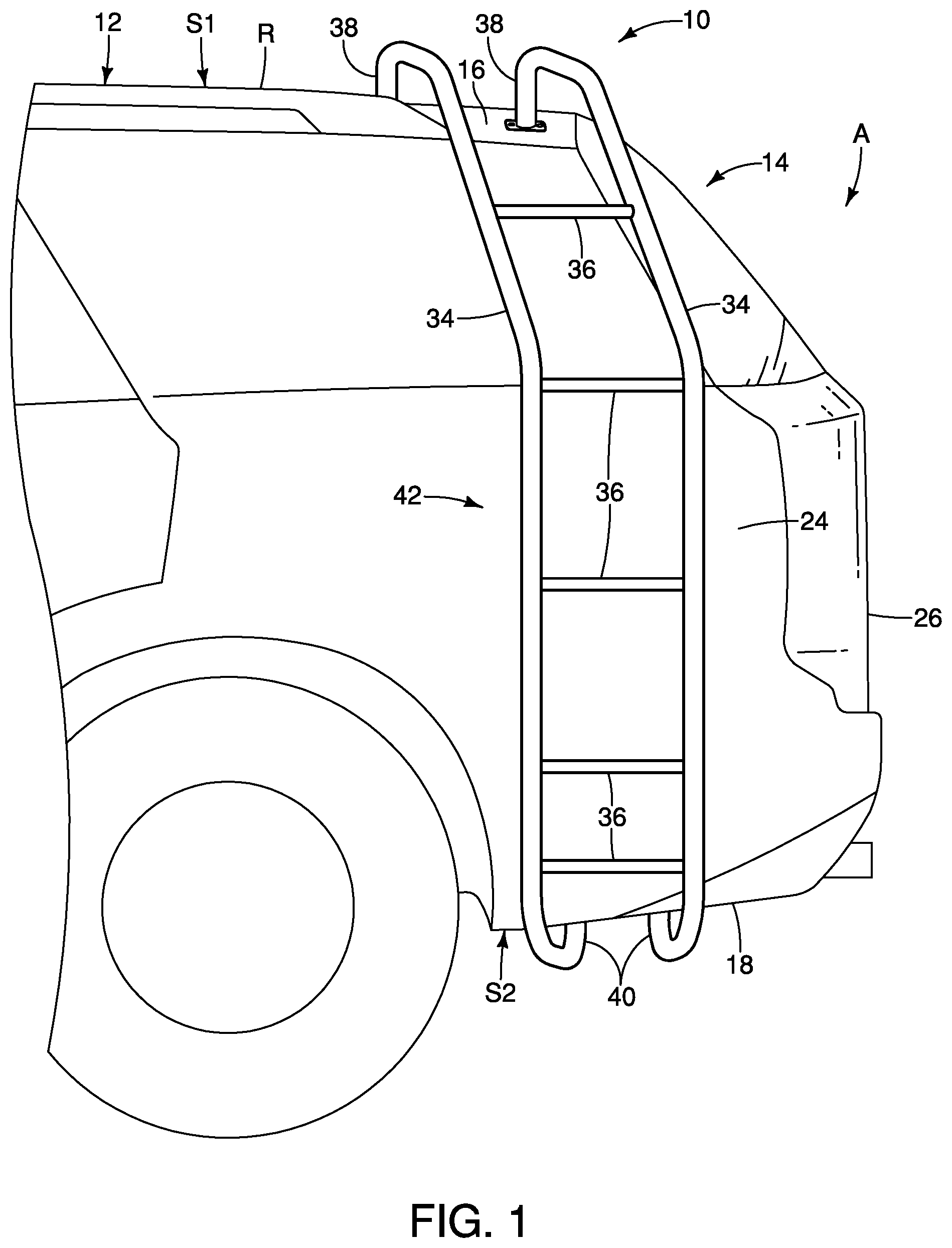Patent US12297697 — Vehicle ladder — Figure 1