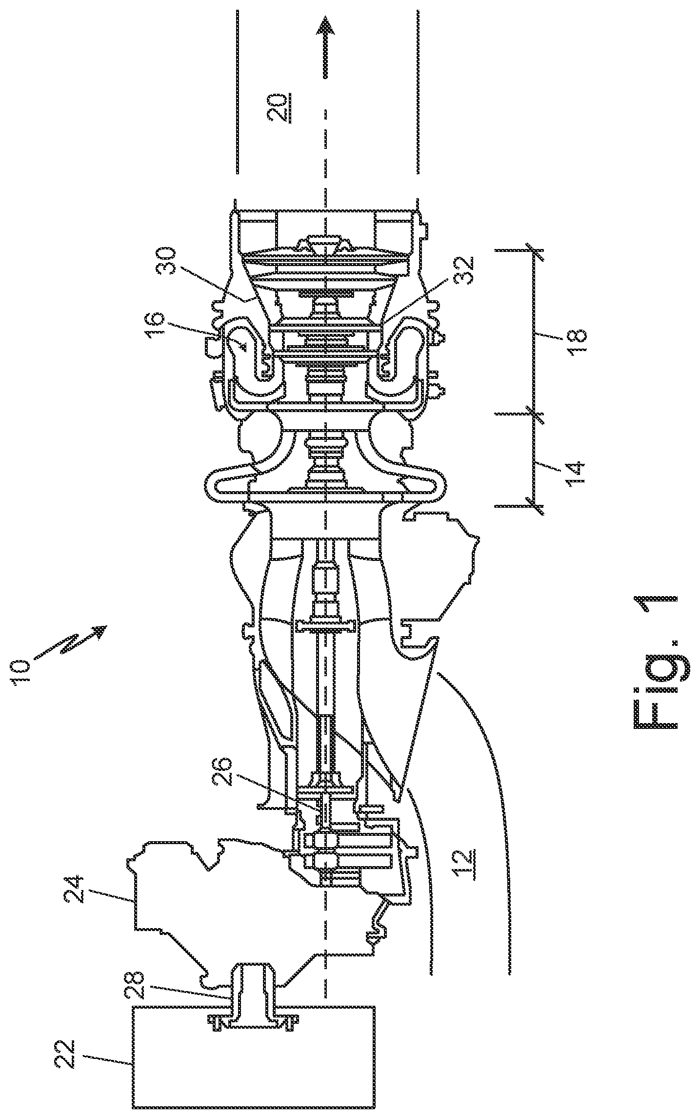 Patent US12297744 — Containment engine case with local features and outer surface reinforcement section — Figure 1