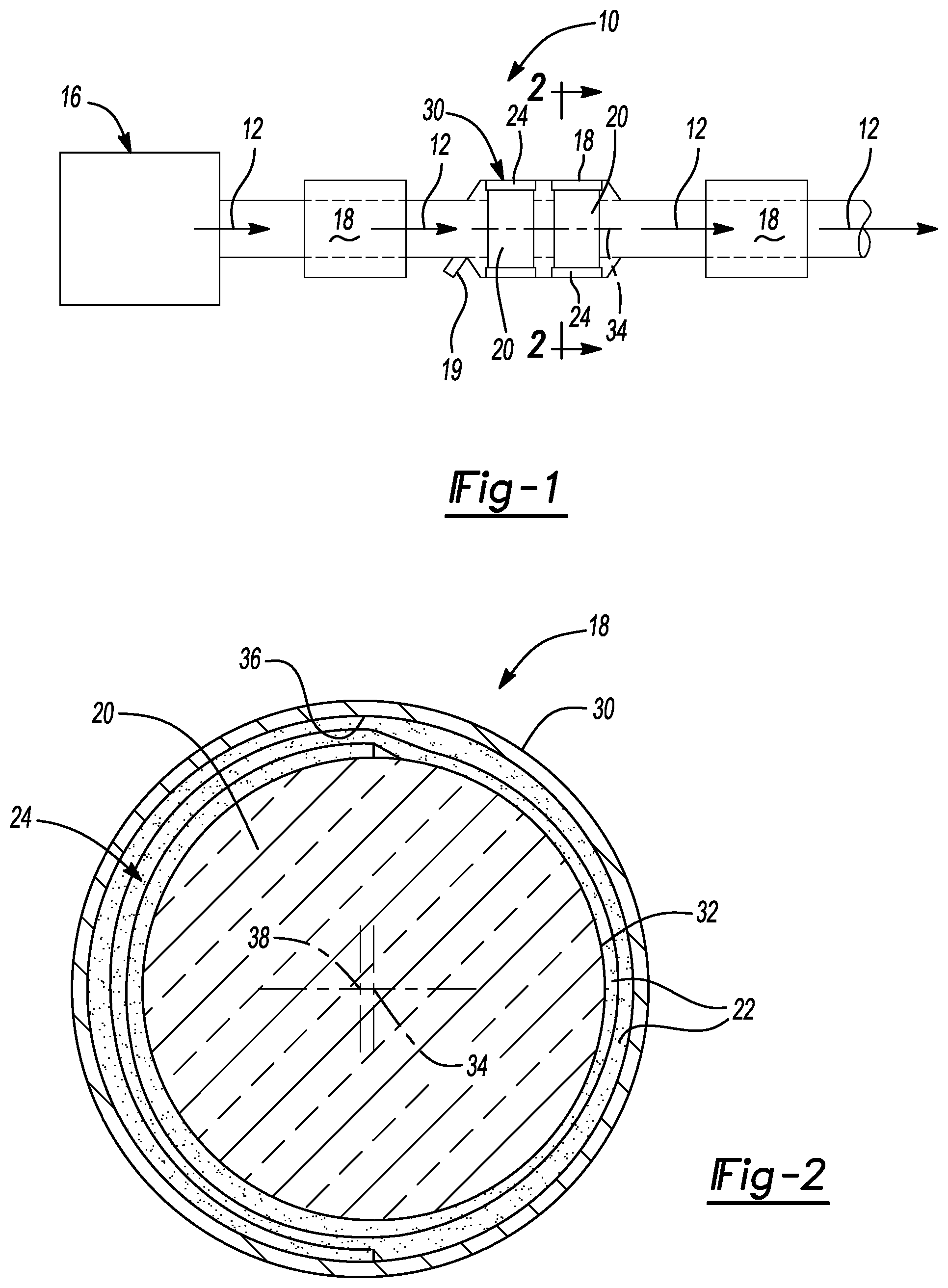Patent US12297761 — Exhaust system component with multi-layer support mat — Figure 1