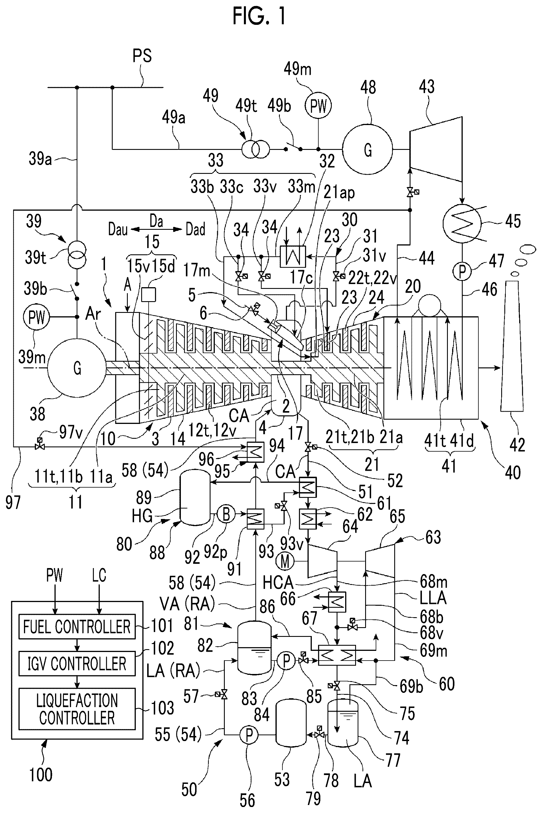 Patent US12297780 — Gas turbine plant, method for operating same, and method for modifying same — Figure 1