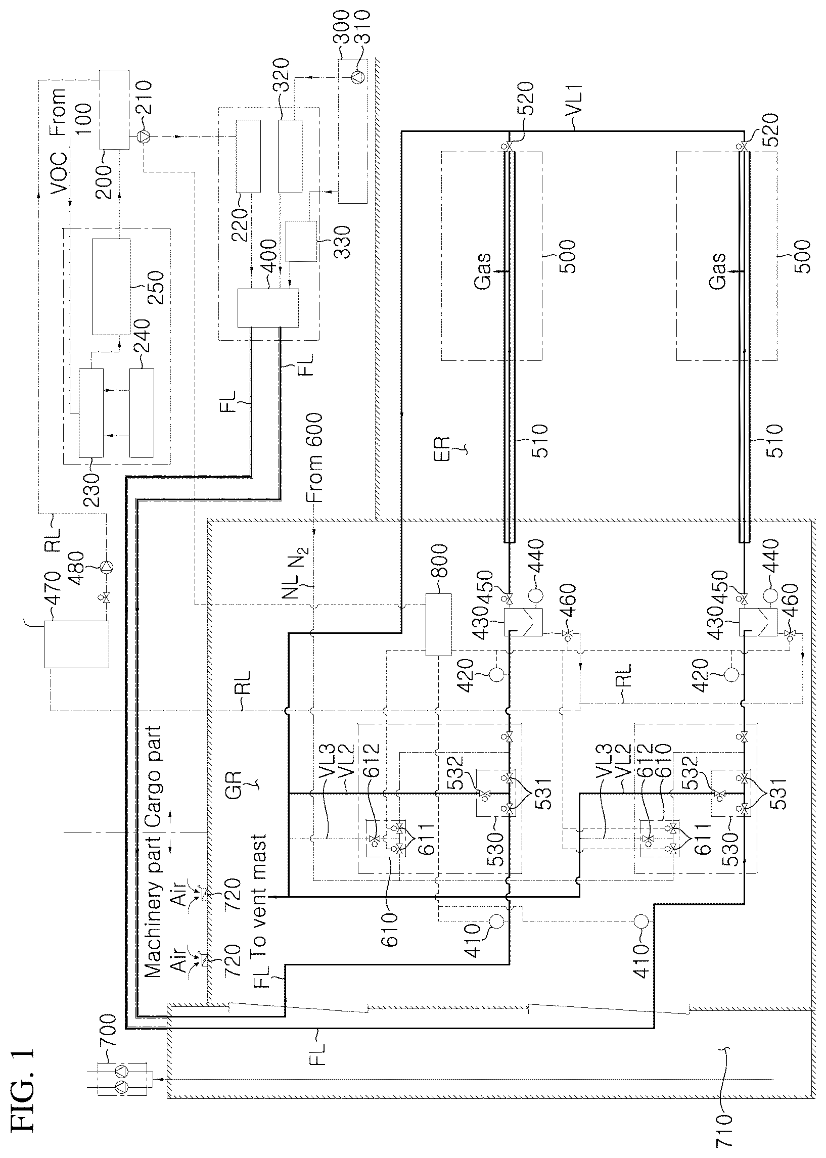 Patent US12297786 — System for supplying VOC as fuel for engine and vessel using VOC as fuel — Figure 1