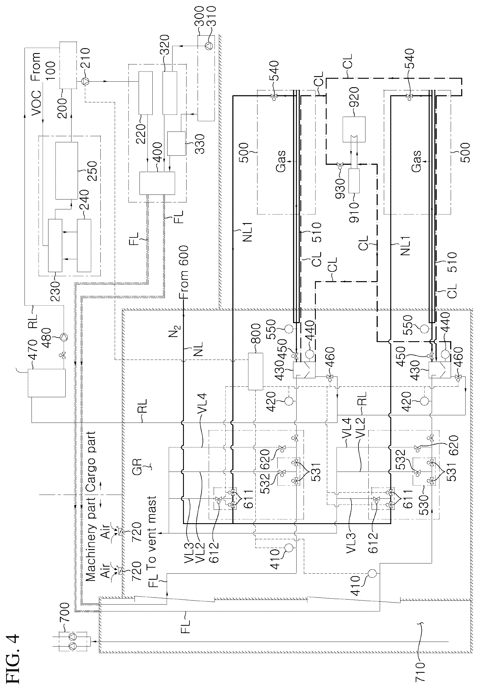 Patent US12297786 Figure 4 – System for supplying VOC as fuel for engine and vessel using VOC as fuel