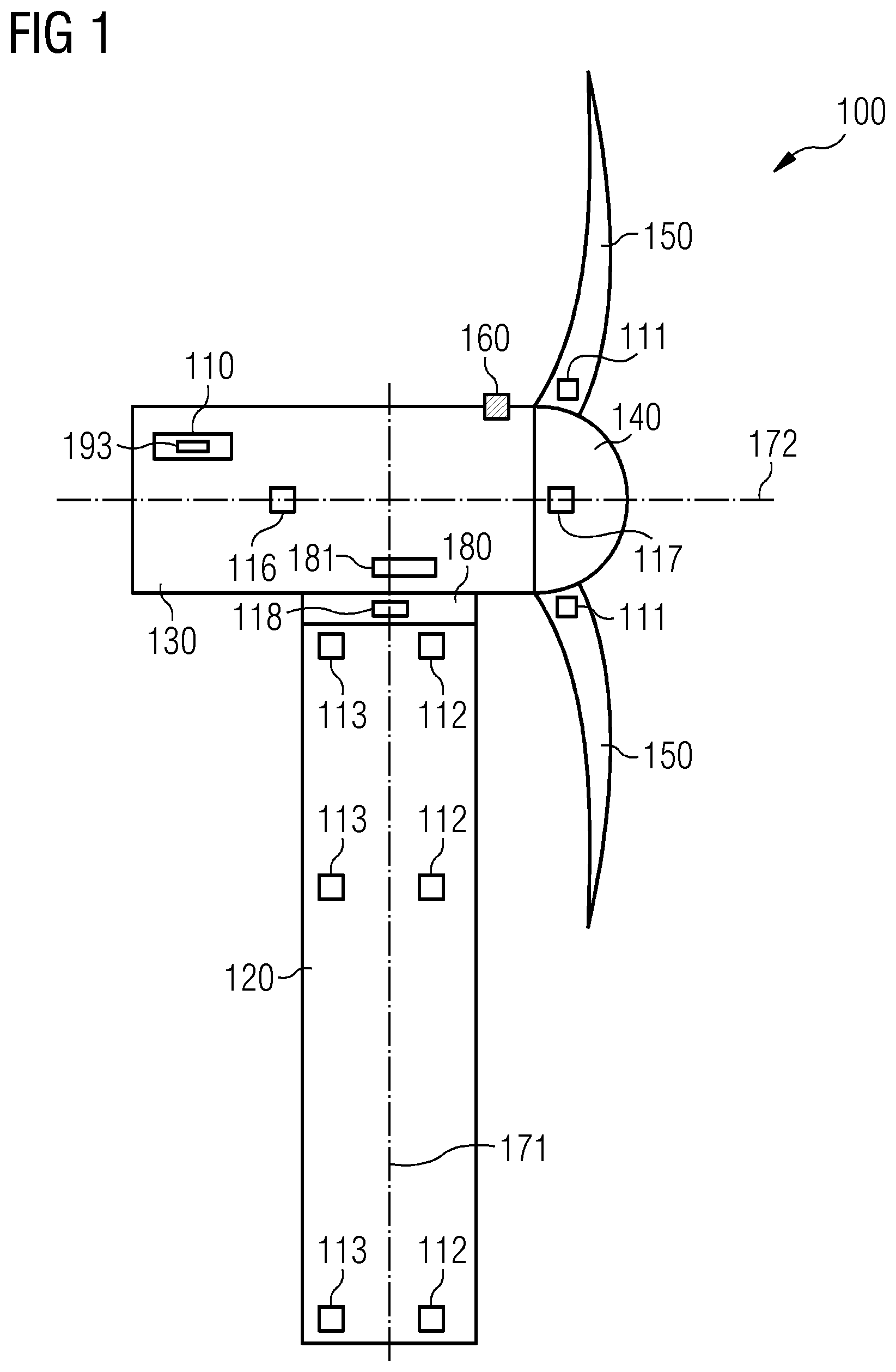 Patent US12297809 — Control system for aligning a nacelle of a wind turbine with a target yaw angle — Figure 1