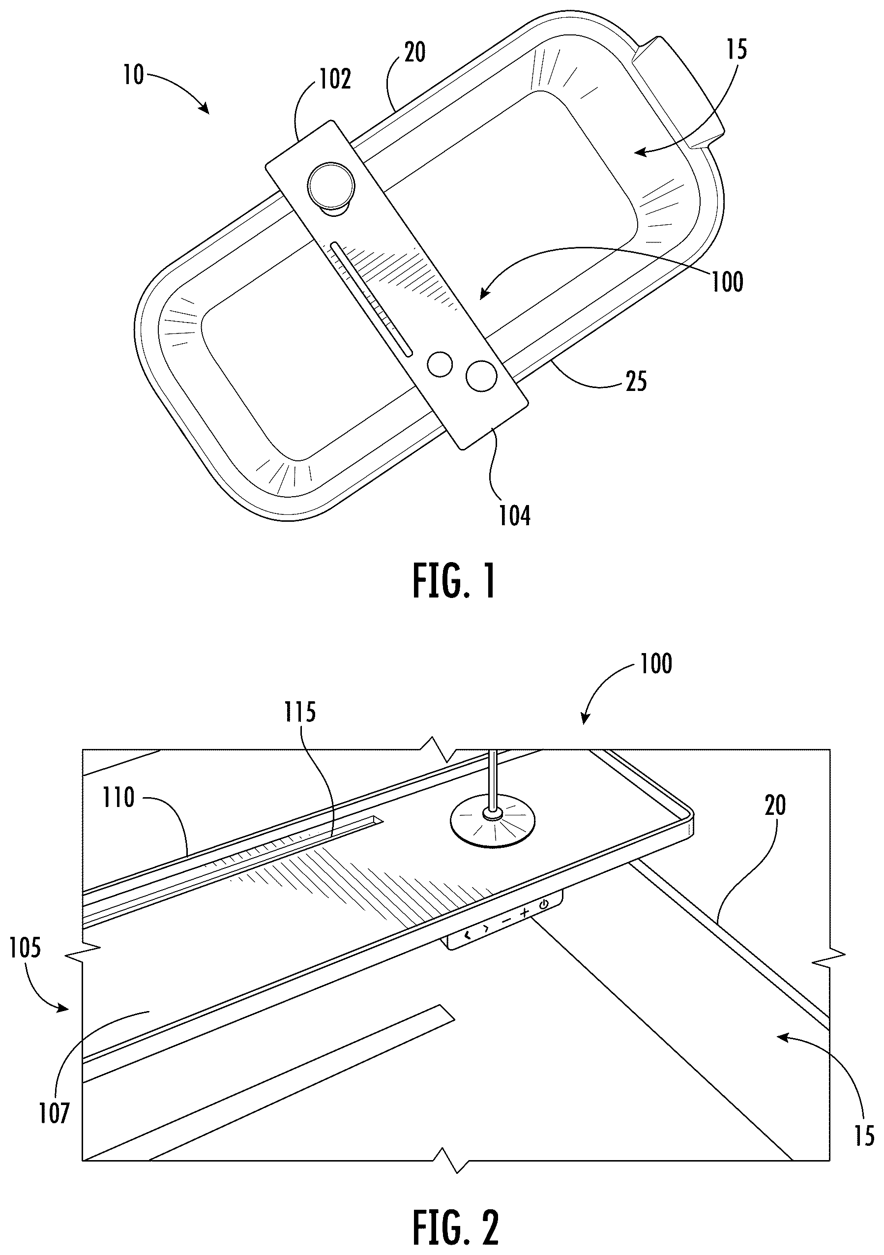 Patent US12297994 Figure 1 – Illuminated bath caddy