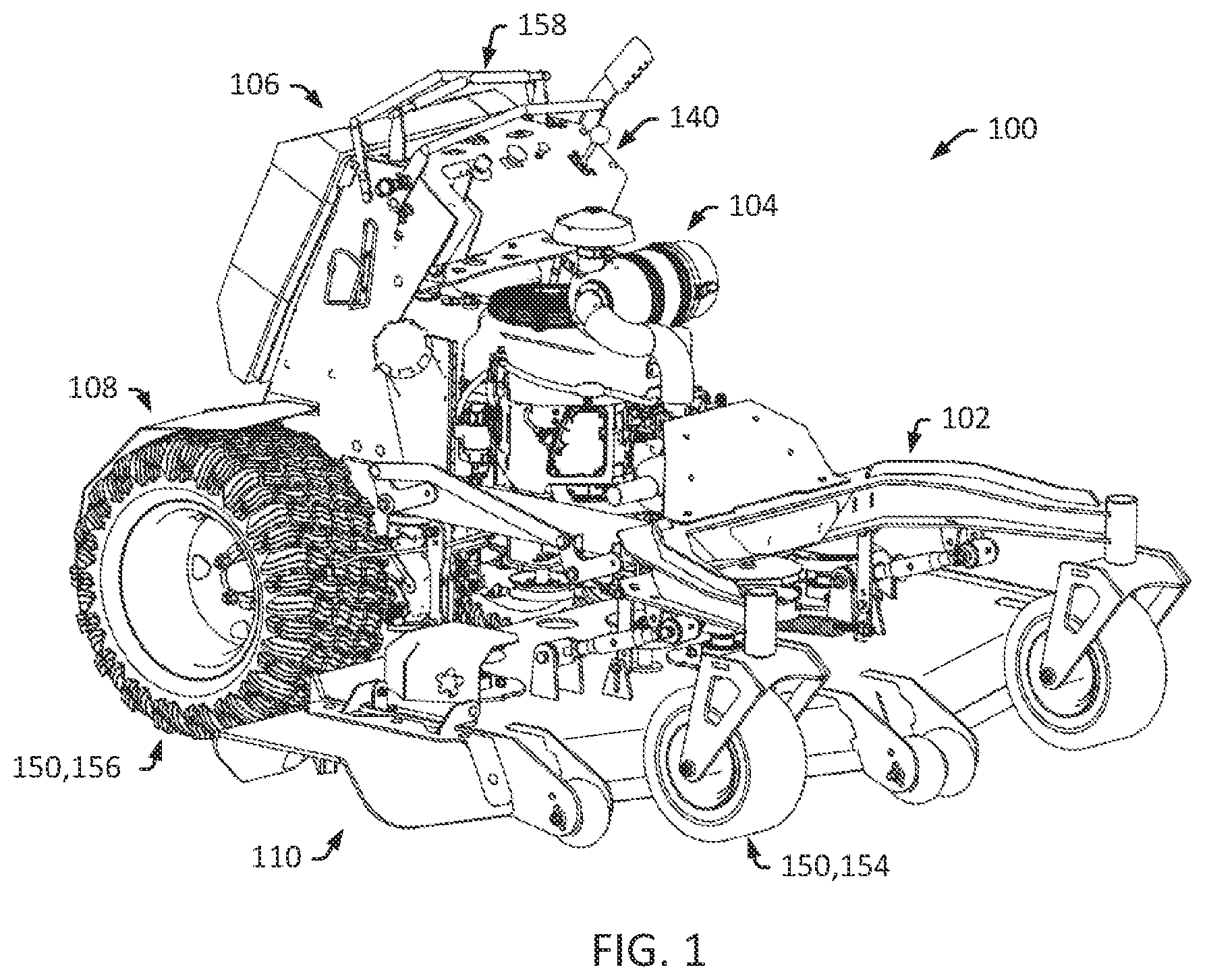 Patent US12302784 — Stand-on mower intermediate pulley system — Figure 1
