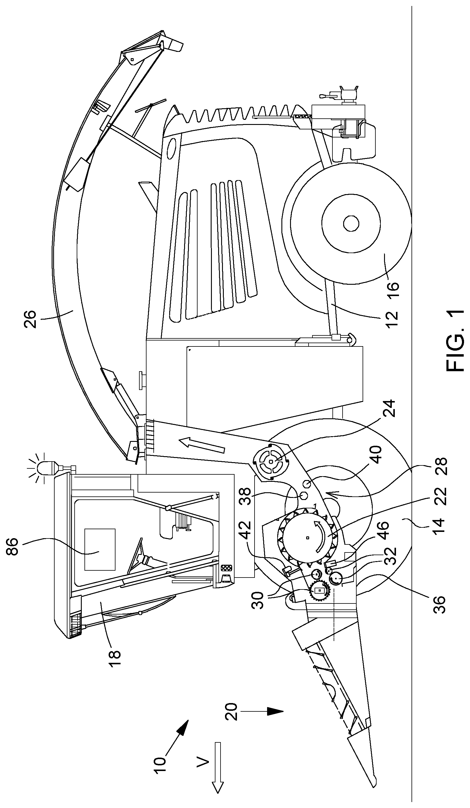 Patent US12302792 — Drive arrangement of a conditioning apparatus of a forage harvester having an electrical drive train — Figure 1