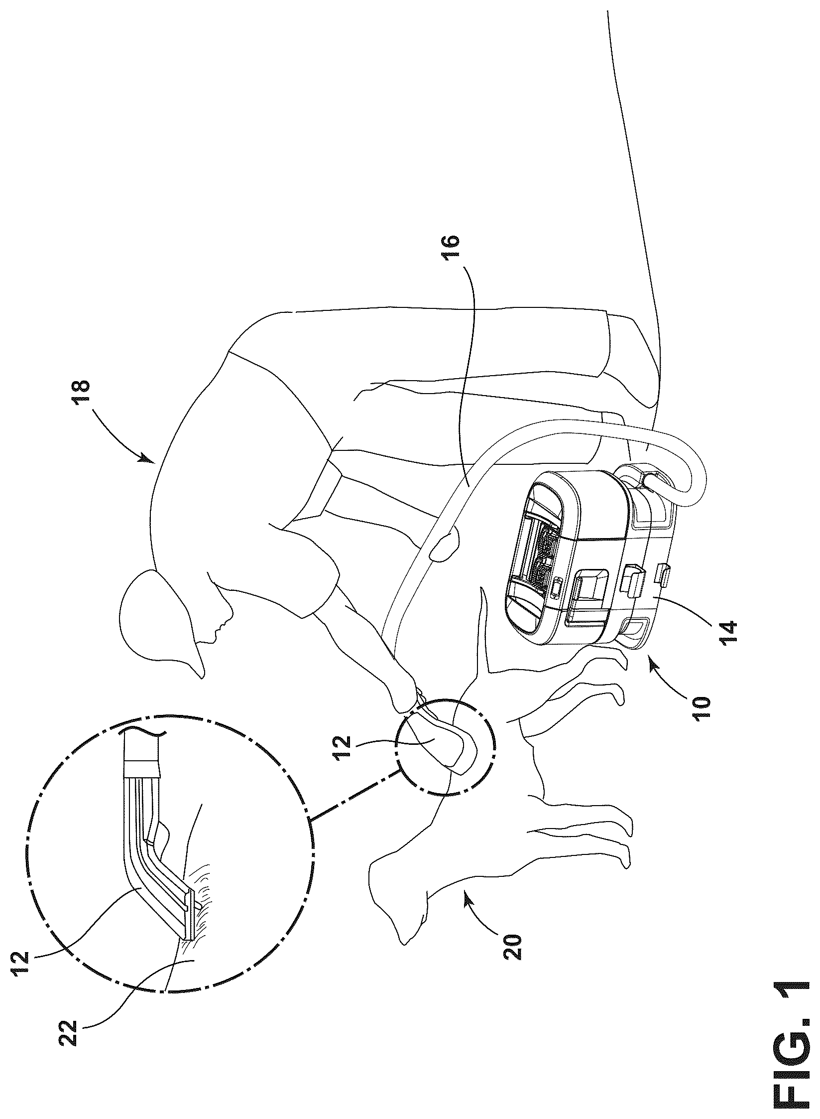 Patent US12302859 Figure 1 – Portable pet grooming system