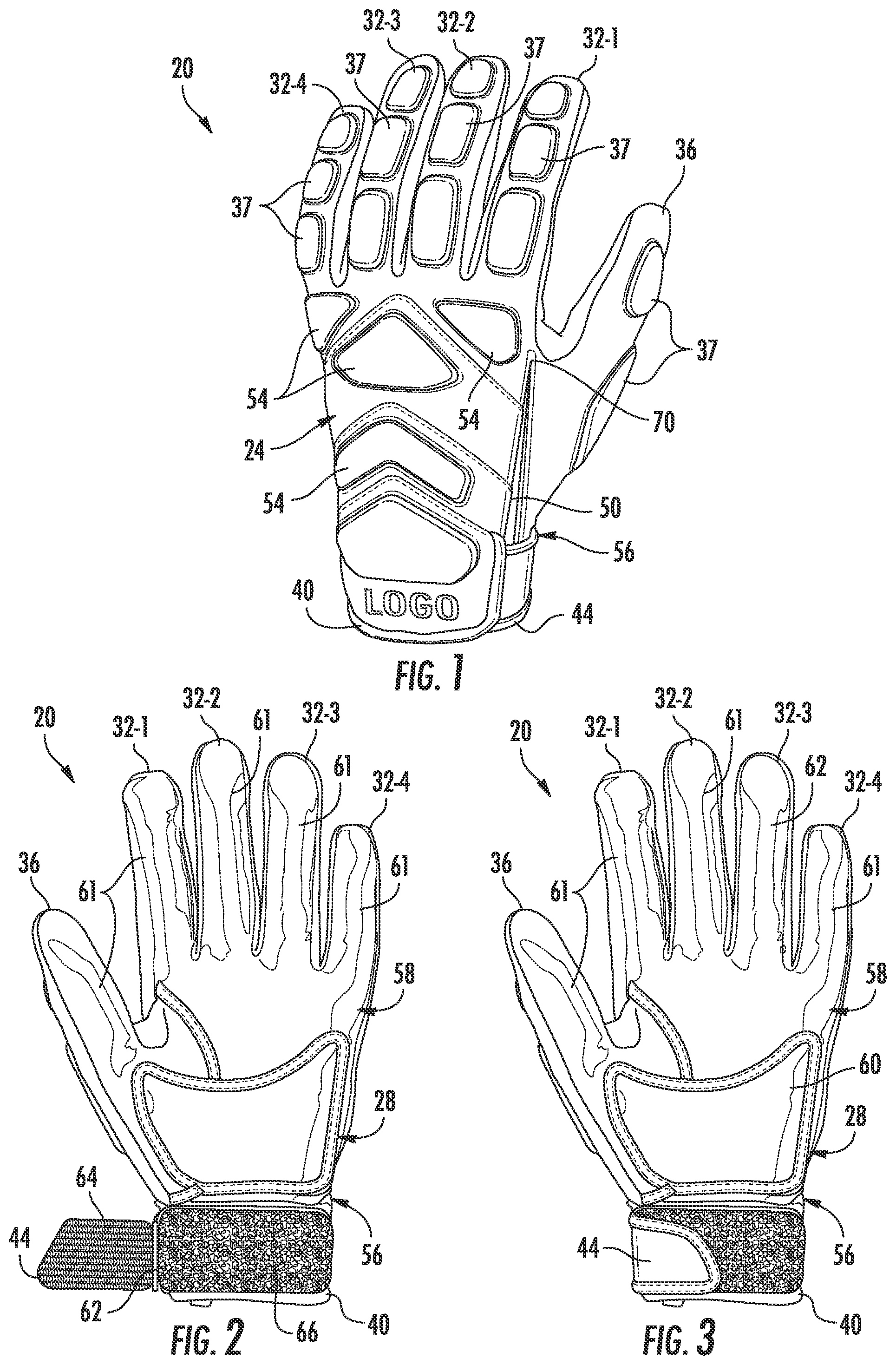 Patent US12302966 Figure 1 – Sports glove