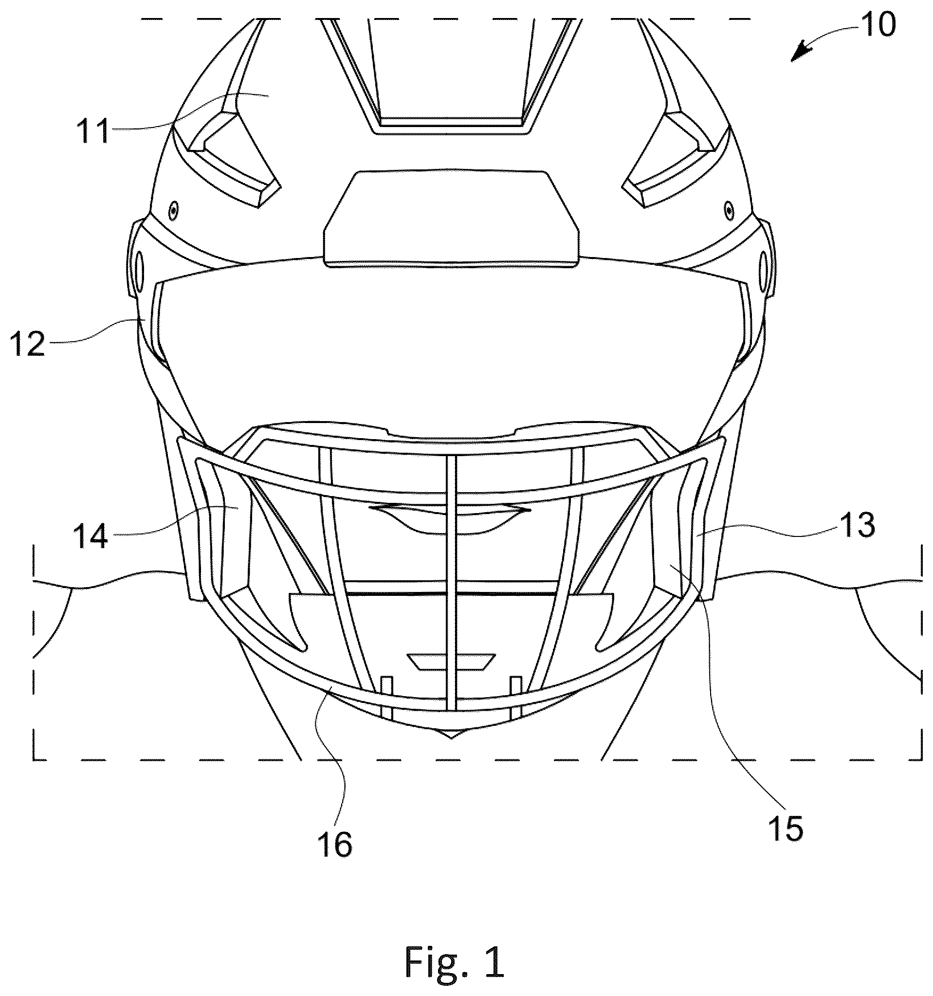 Patent US12302974 — Bumper cover for sports helmet — Figure 1