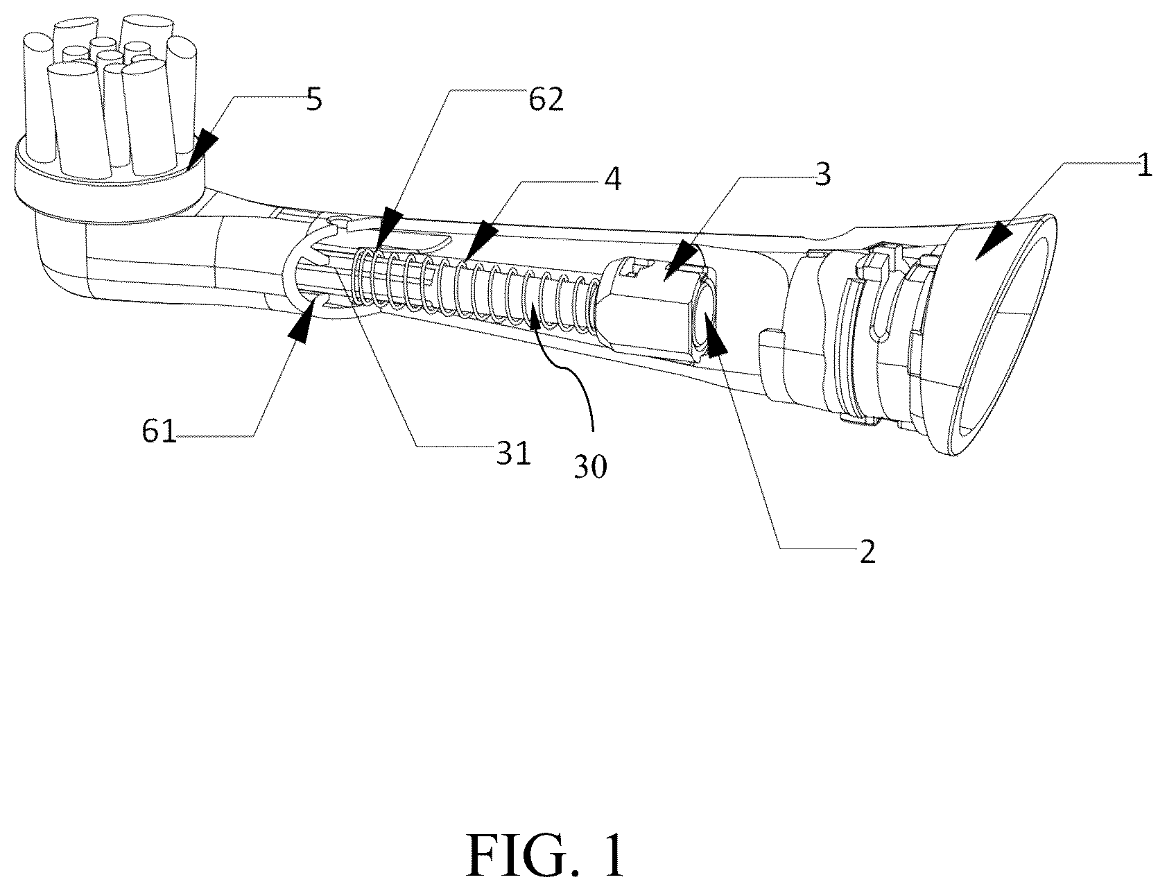 Patent US12303019 Figure 1 – Replacement brush head and oral hygiene device