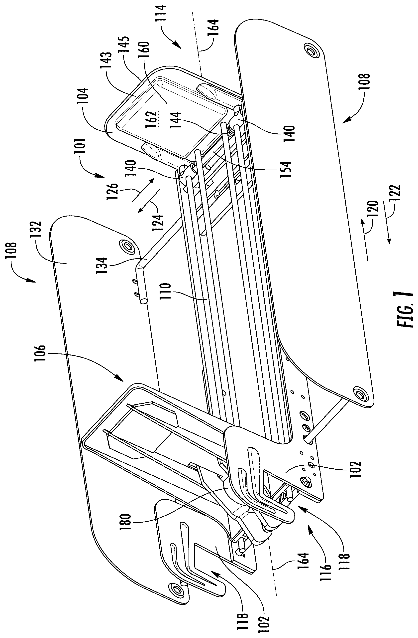 Patent US12303043 — Pusher tray with front stop having product support projection — Figure 1