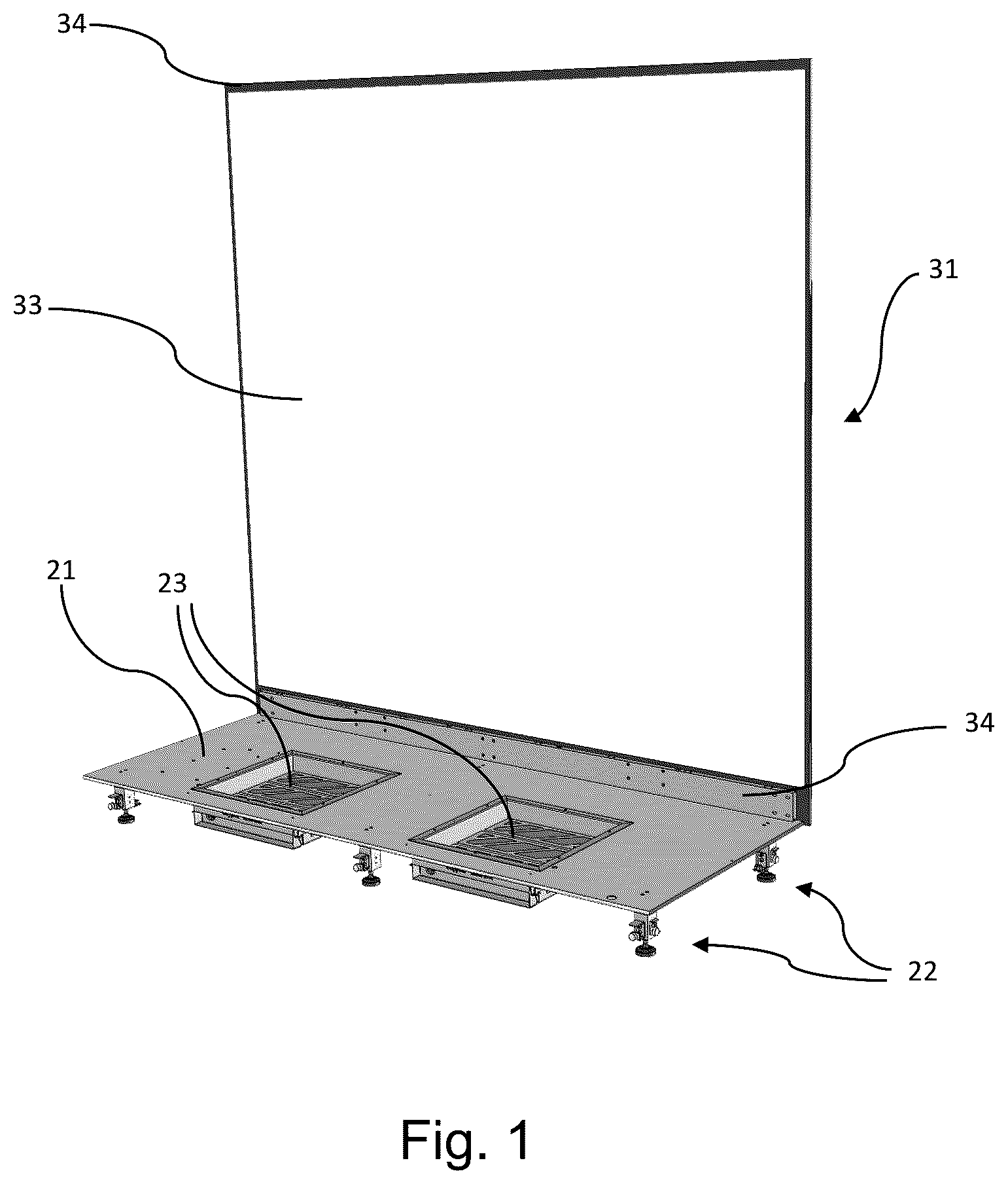 Patent US12303046 — Self-supporting museum display case, related construction method and wall unit — Figure 1