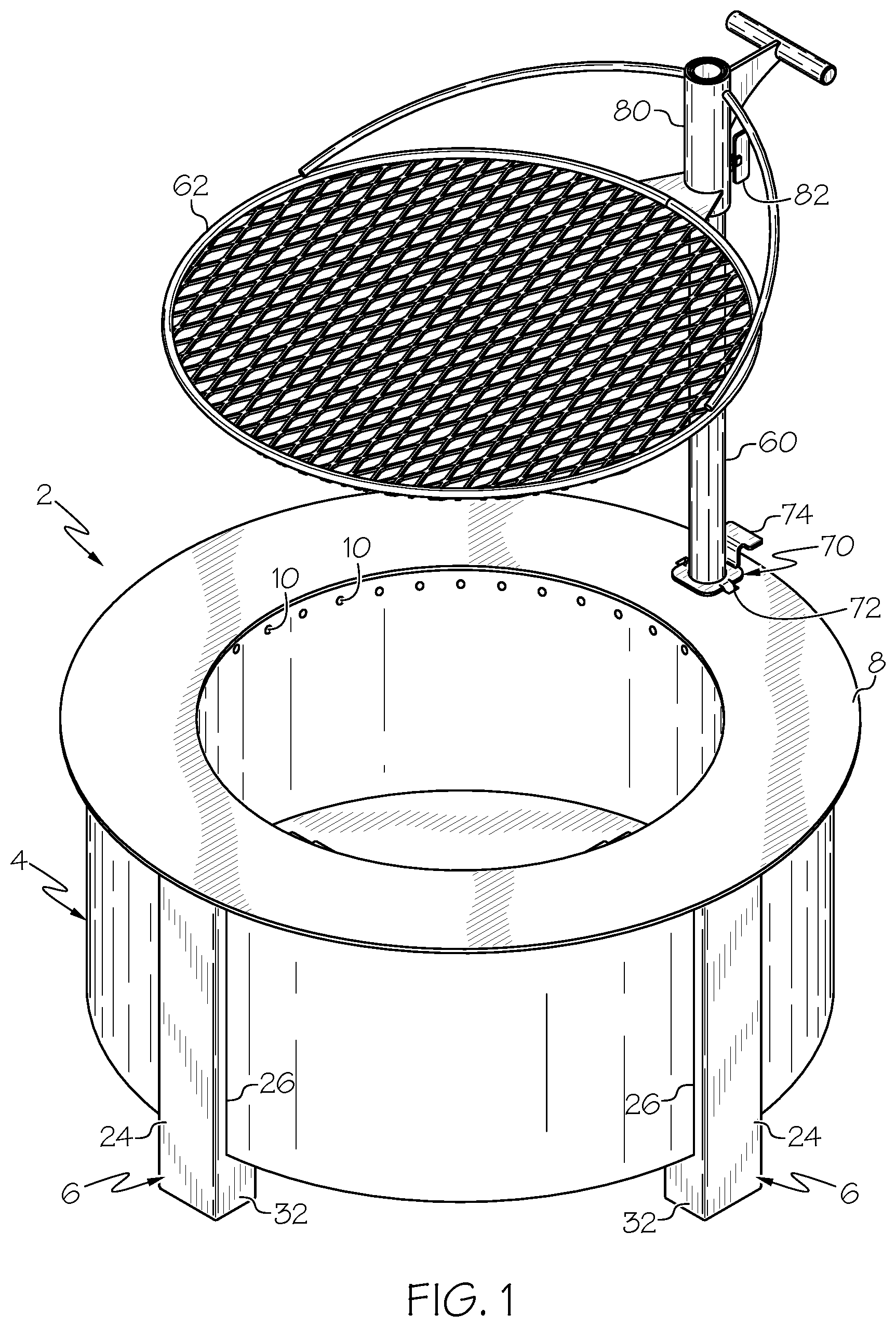 Patent US12303068 — Outdoor fire pit and post holder — Figure 1
