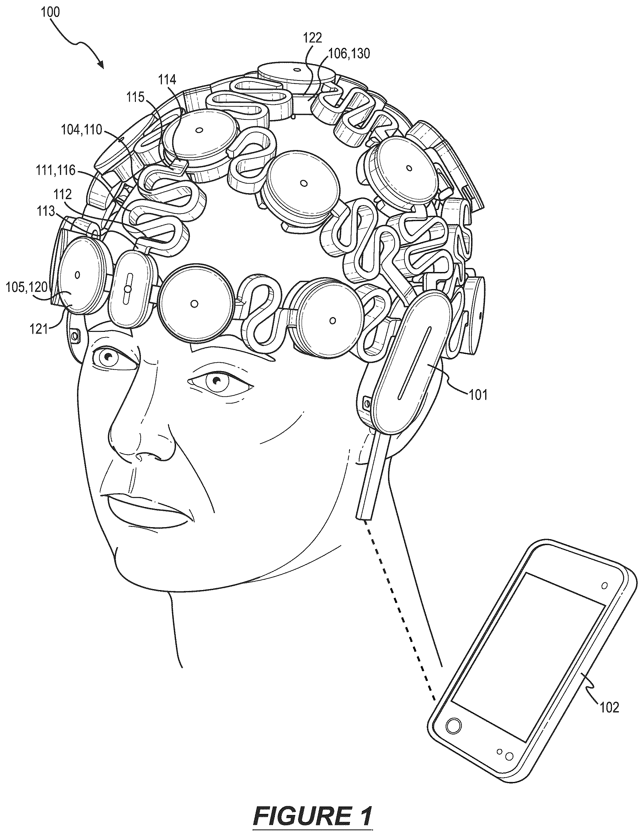 Patent US12303282 — Flexible electroencephalography headset — Figure 1