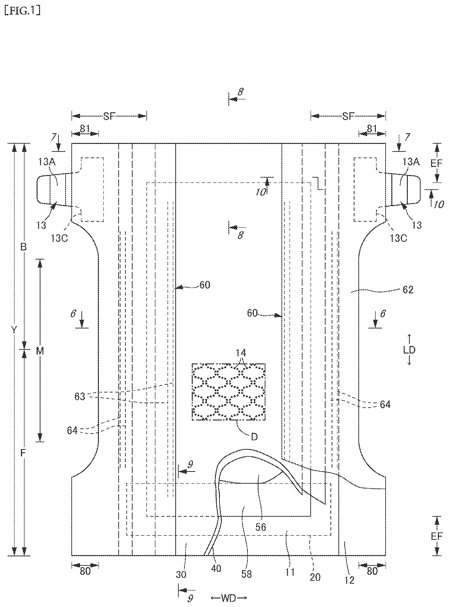 Patent US12303368 Figure 1 – Disposable wearable article