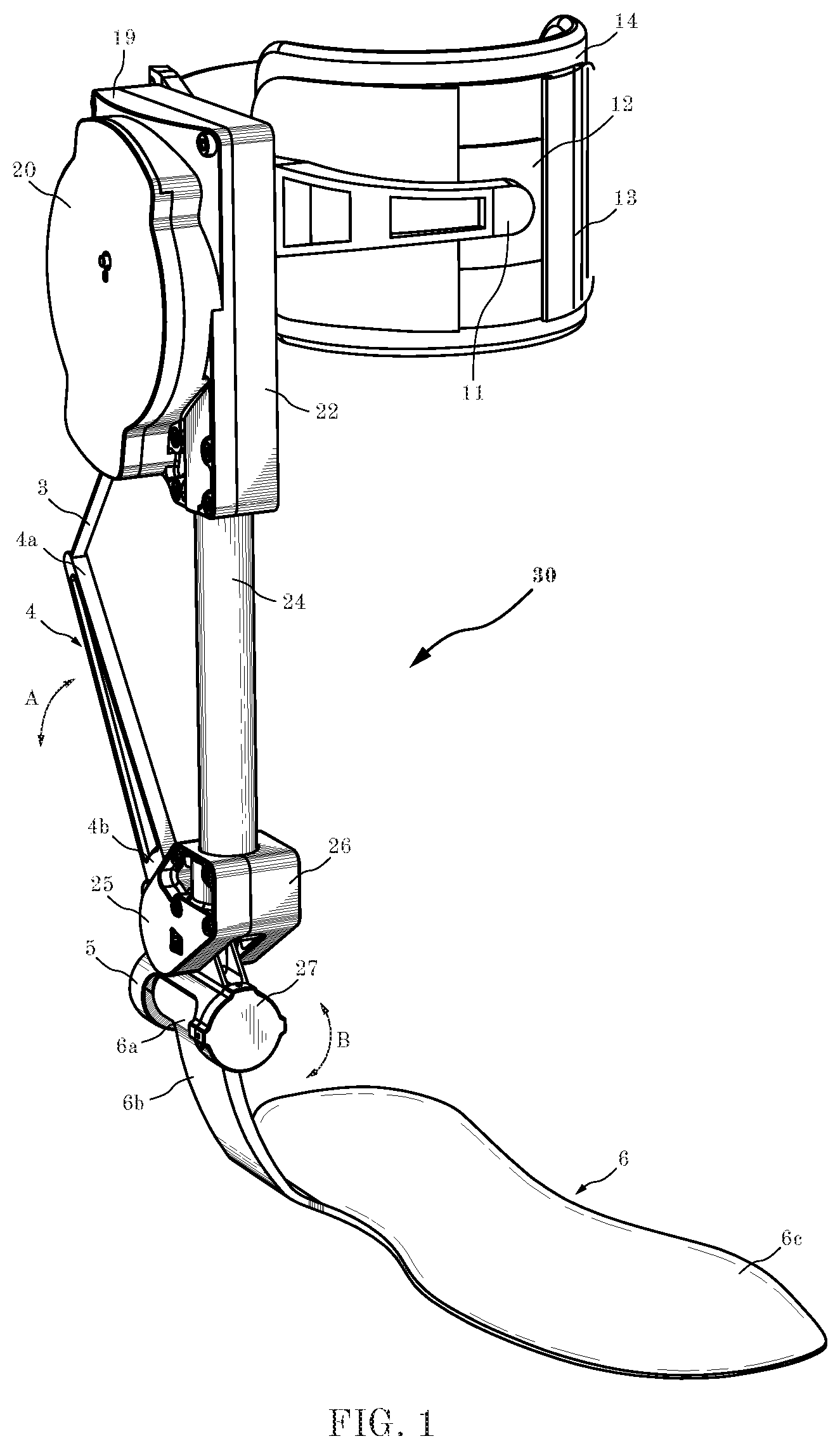 Patent US12303409 — Unidirectional actuated exoskeleton device — Figure 1
