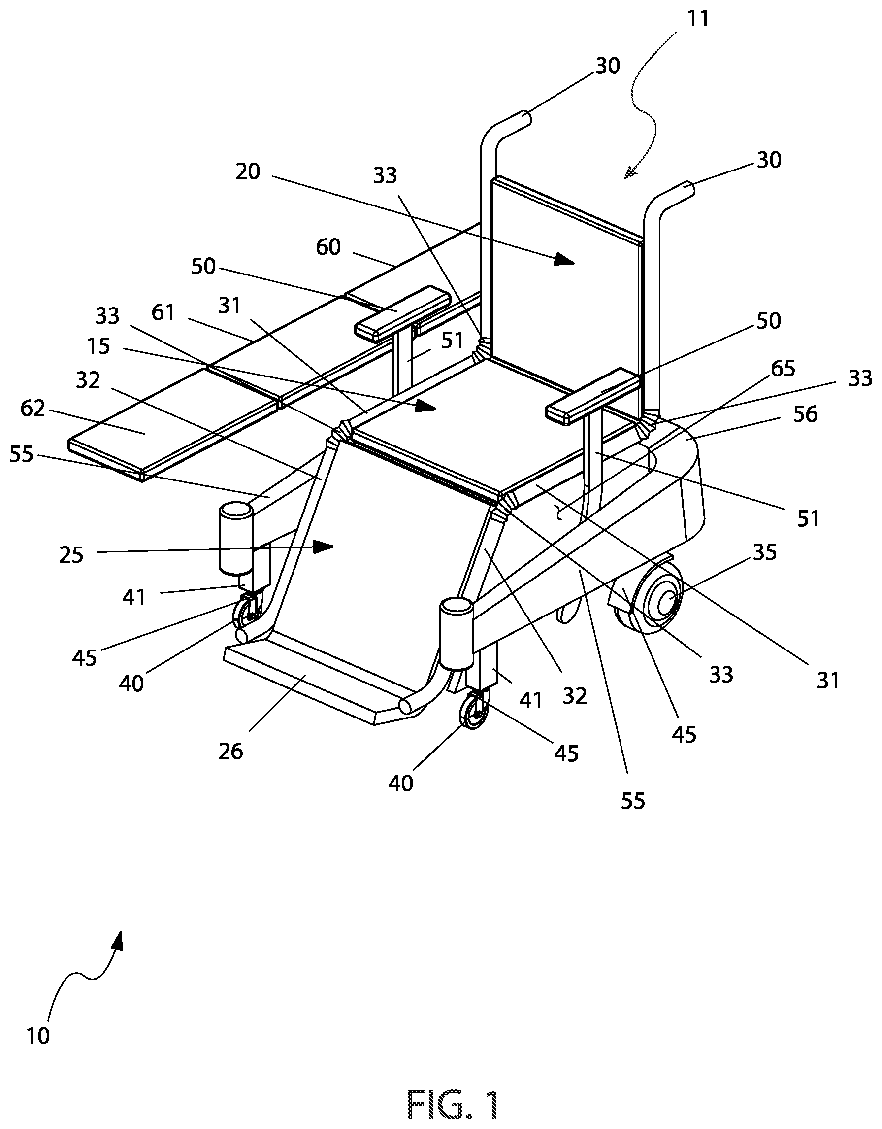 Patent US12303437 Figure 1 – Reclining wheelchair