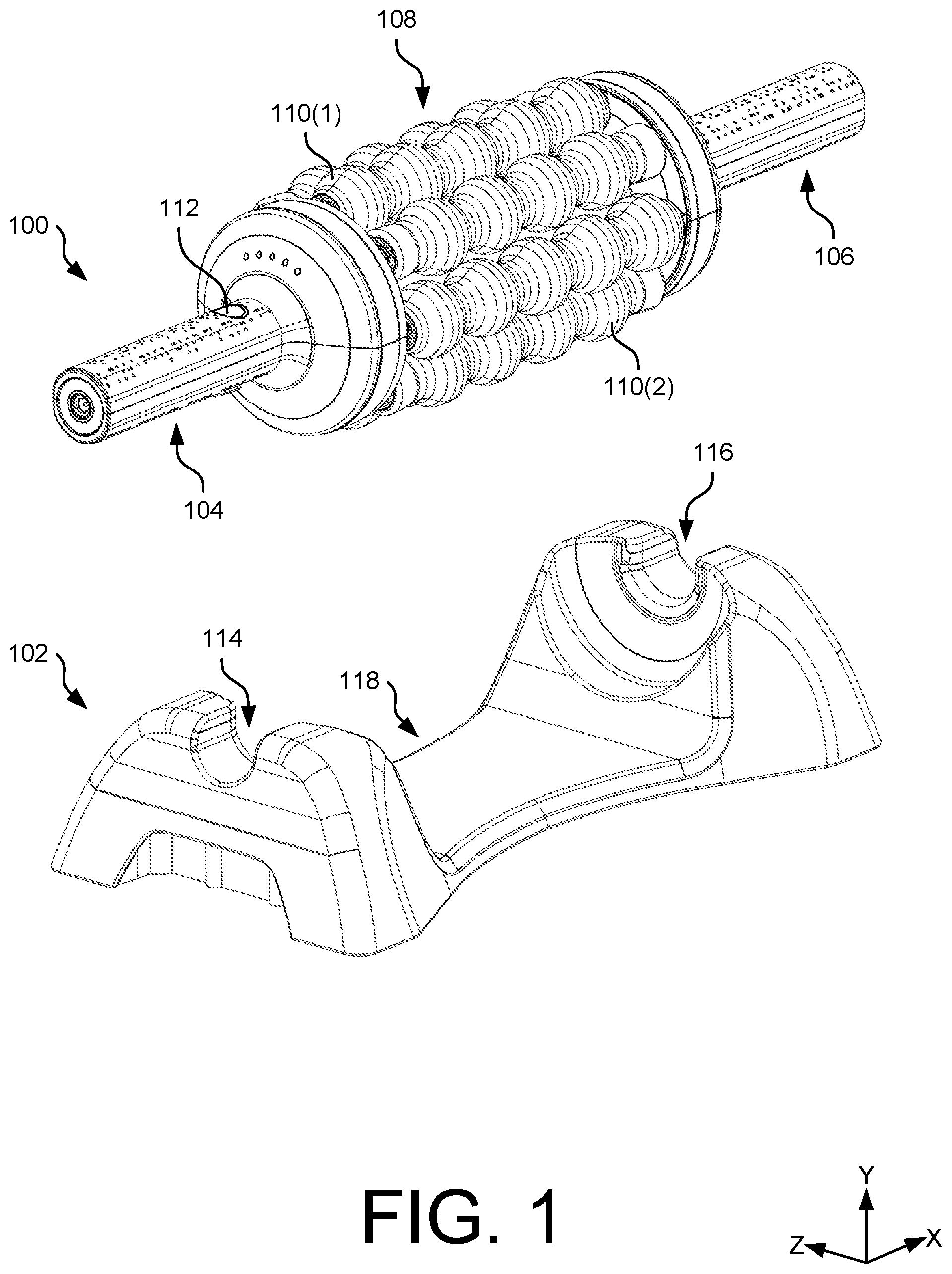 Patent US12303448 — Myofascial device with rotatable assembly — Figure 1