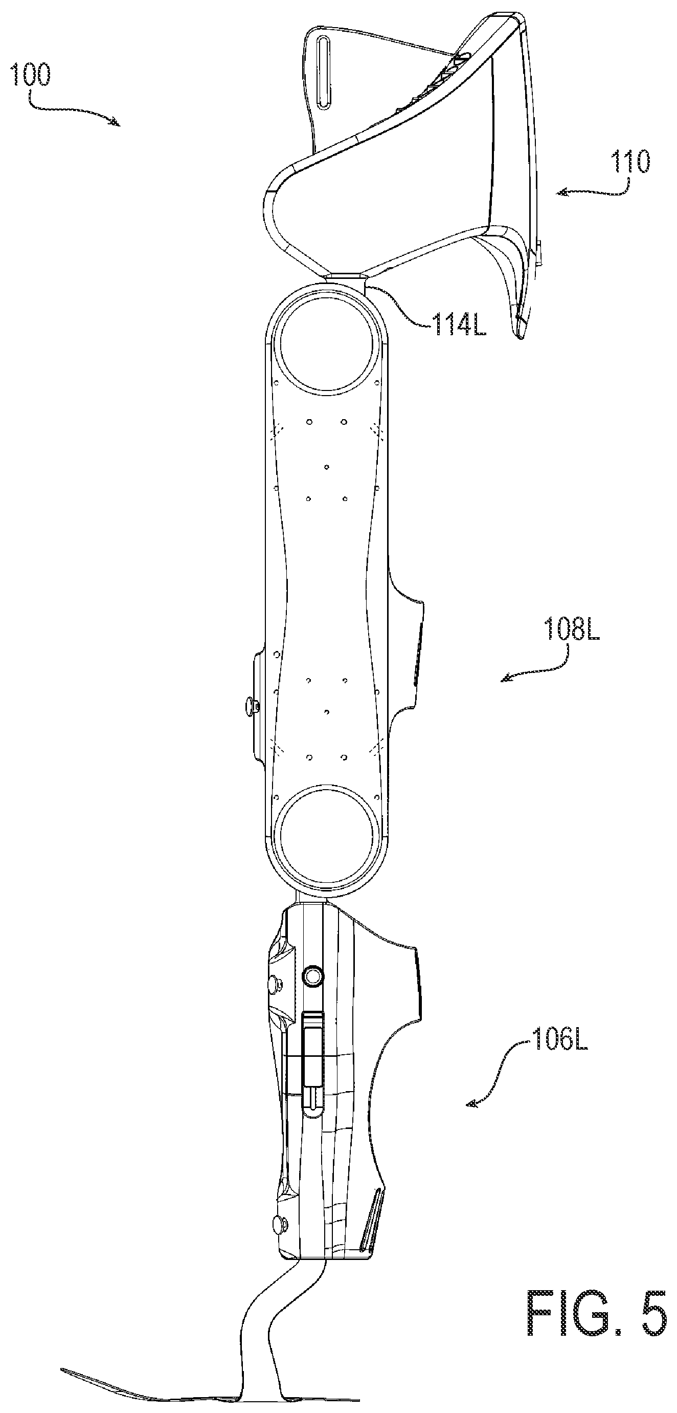 Patent US12303453 Figure 5 – Legged mobility exoskeleton device with enhanced adjustment mechanisms
