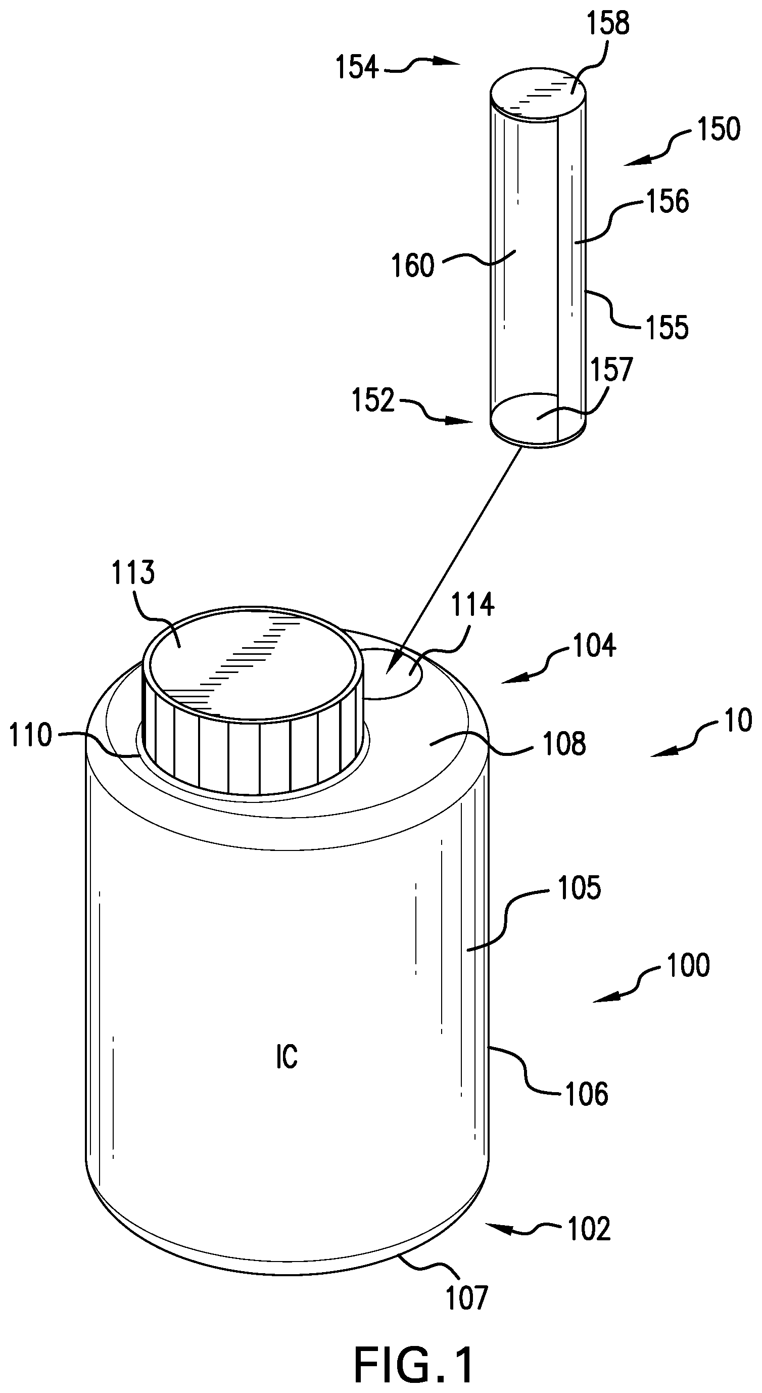 Patent US12303460 — Moisture protection features for a bottle for storing solid pharmaceutical products and methods of making same — Figure 1